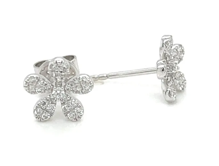 Diamond Pave Floral Stud Earrings in 18k White Gold, .20 Carats Total