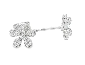 Diamond Pave Floral Stud Earrings in 18k White Gold, .20 Carats Total