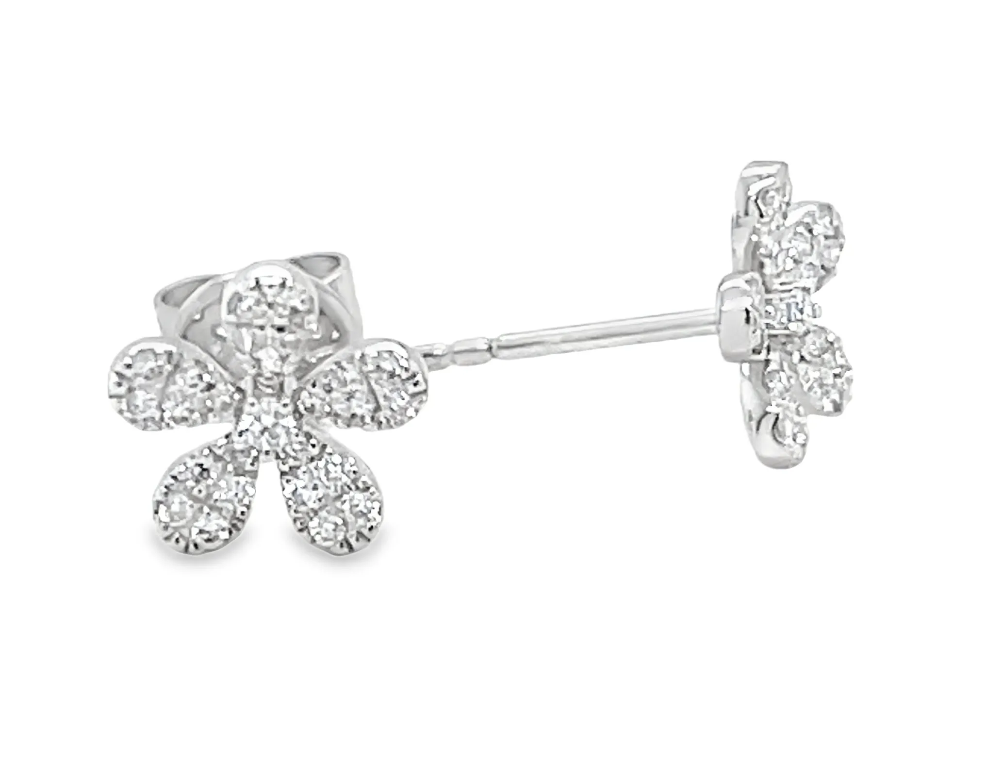 Diamond Pave Floral Stud Earrings in 18k White Gold, .20 Carats Total