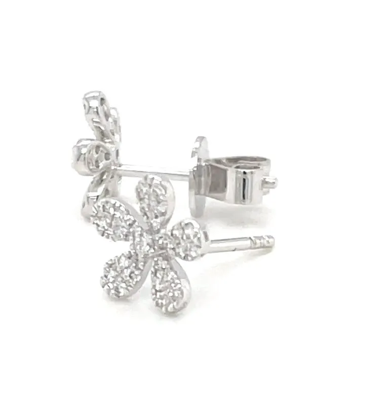 Diamond Pave Floral Stud Earrings in 18k White Gold, .20 Carats Total