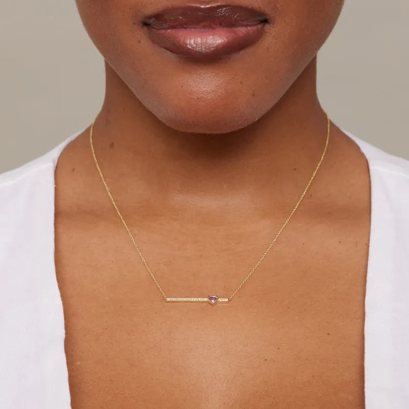Diamond Stick Necklace with Heart-Cut Pink Sapphire Accent