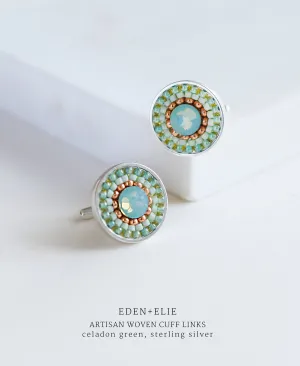 EDEN   ELIE Artisan Woven Sterling Silver Cuff Links - celadon green