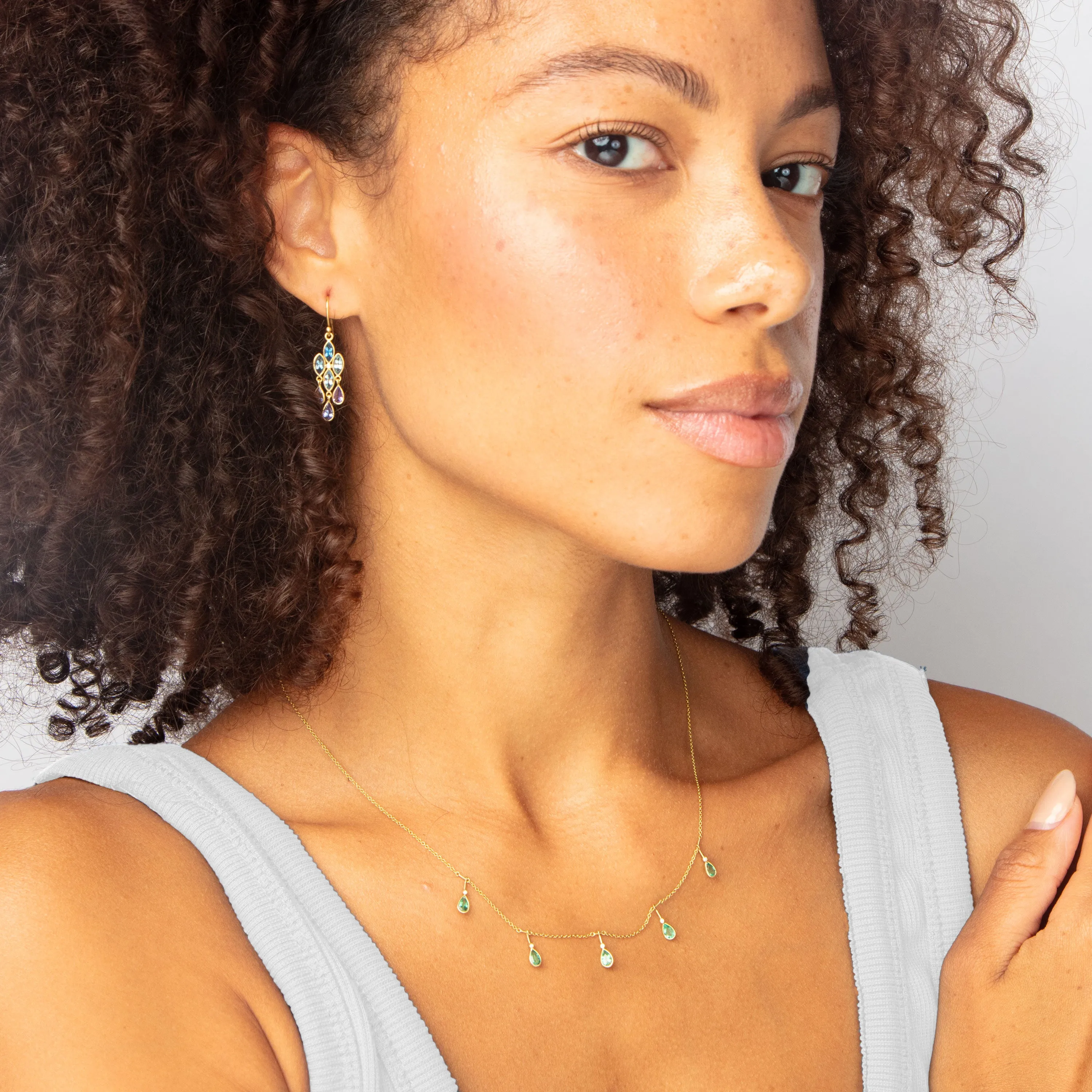 Emerald and Diamond Falling Petals Necklace