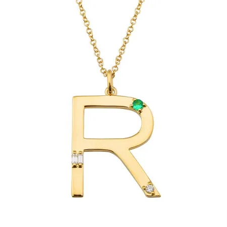 Emerald and Diamond Initial Necklace