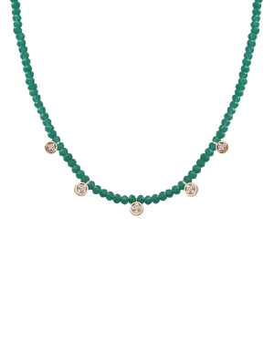 Emerald Gemstone & Five diamonds Necklace - 14K Rose Gold