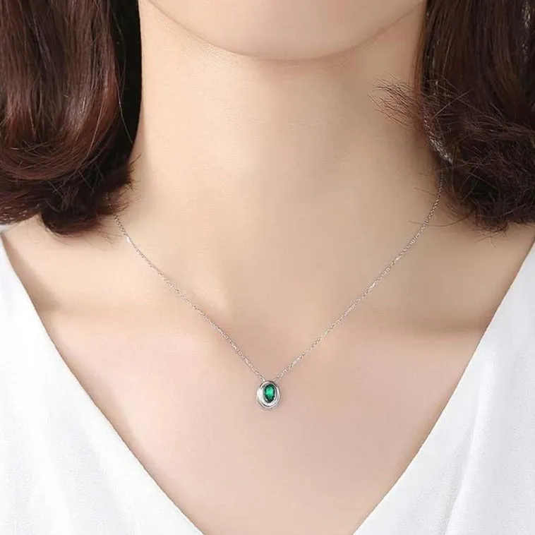 Emerald Simulant Silver Necklace