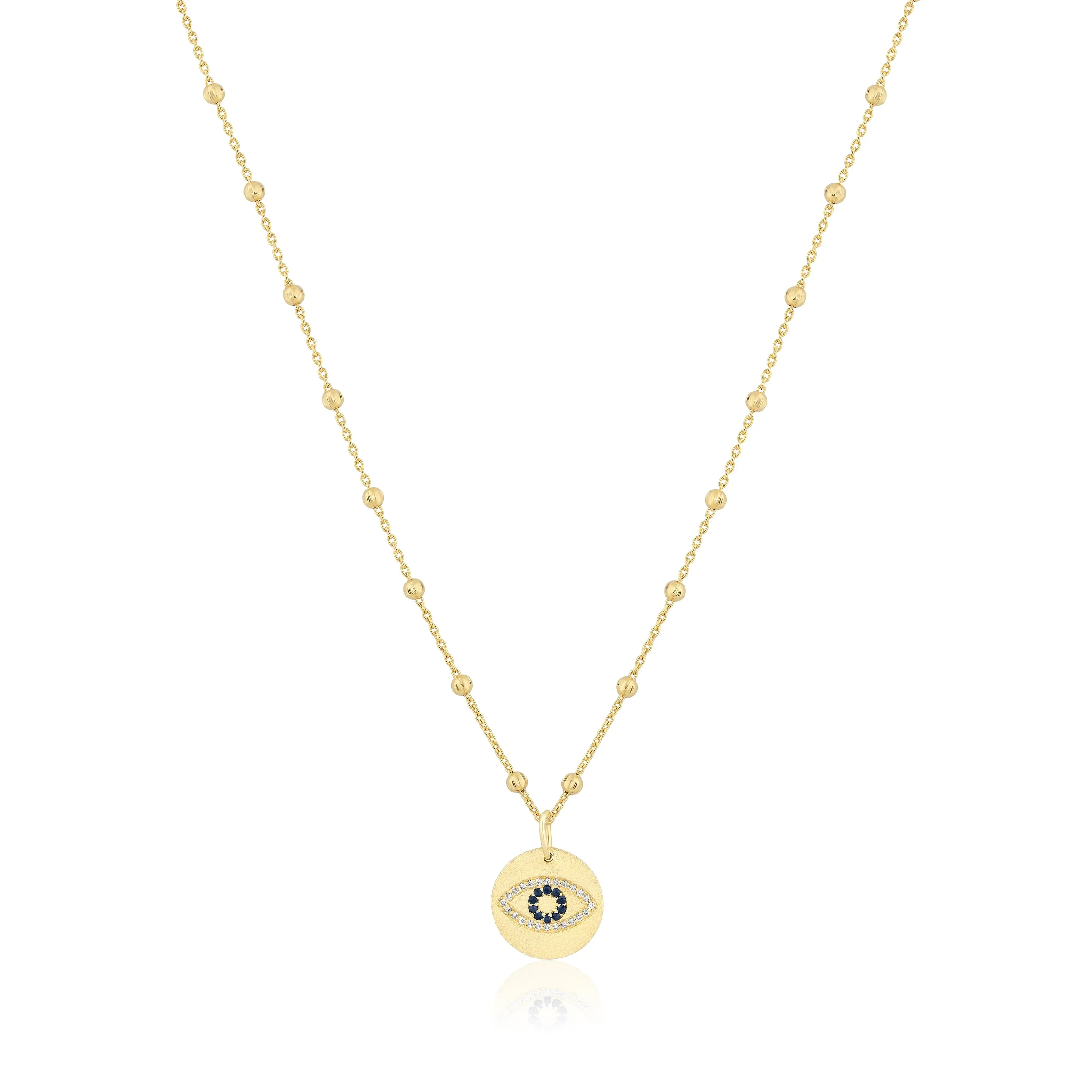 Evil Eye Disc Charm Ball Chain Necklace
