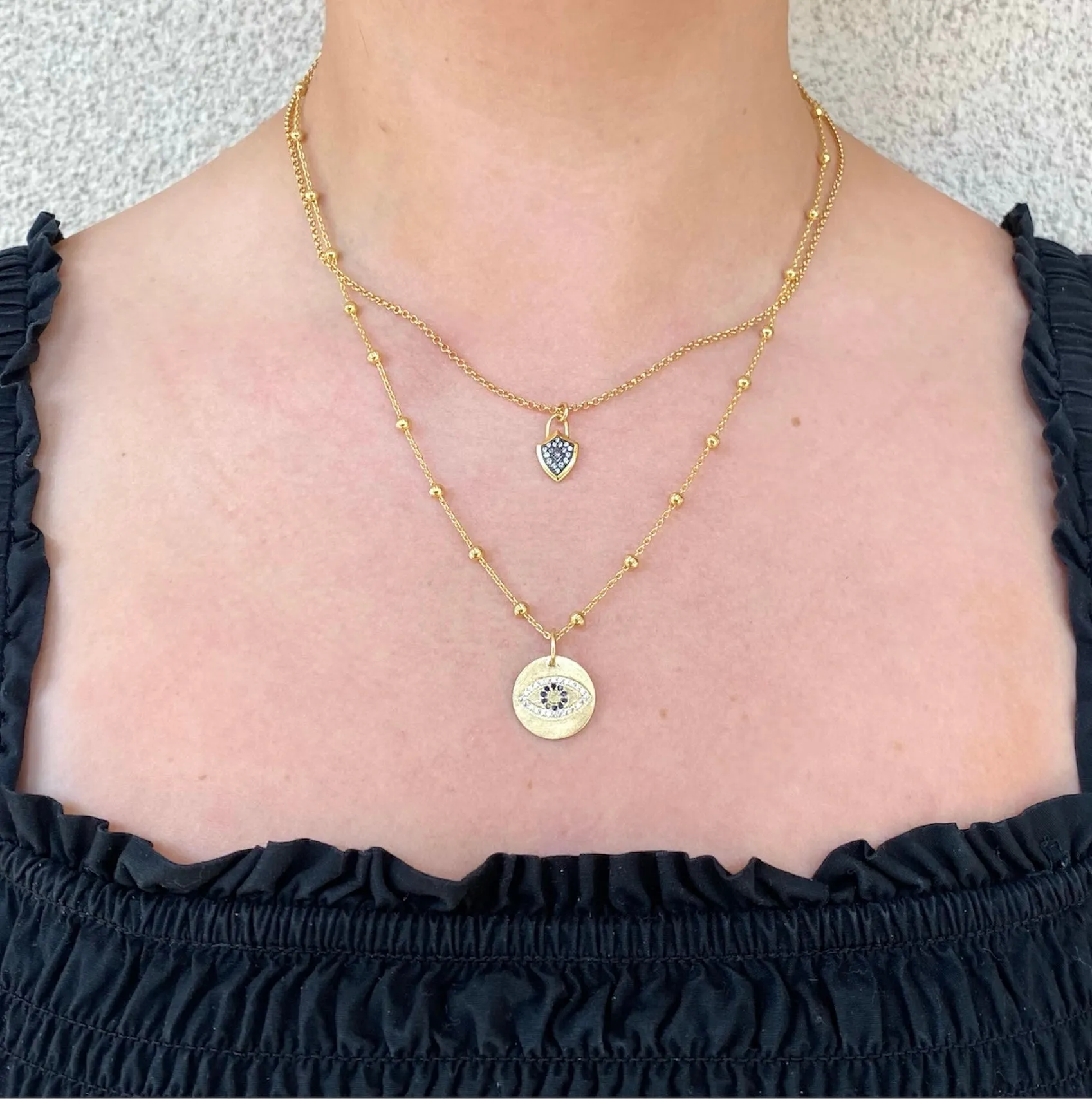 Evil Eye Disc Charm Ball Chain Necklace