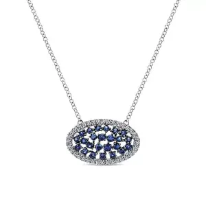 Gabriel & Co. Lusso Blue Sapphire & Diamond "Sideways Oval" Necklace