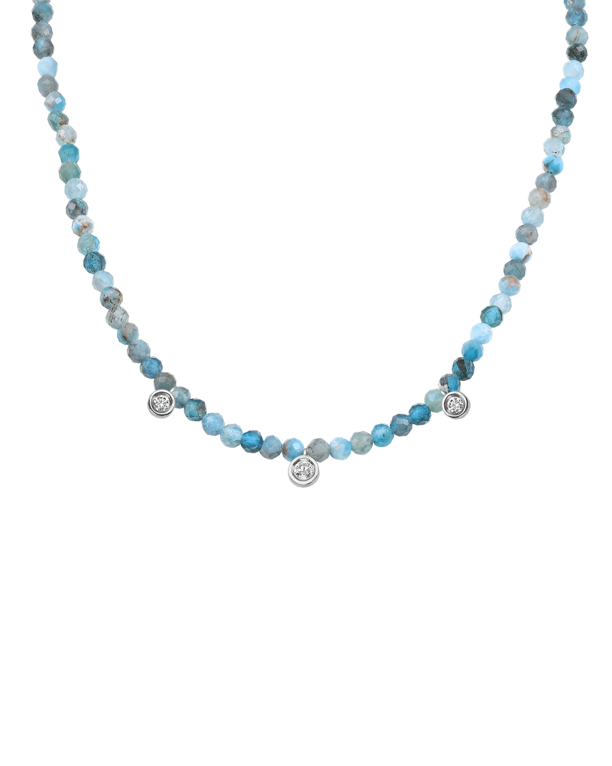Garnet Gemstone & Three diamonds Necklace - 14K White Gold
