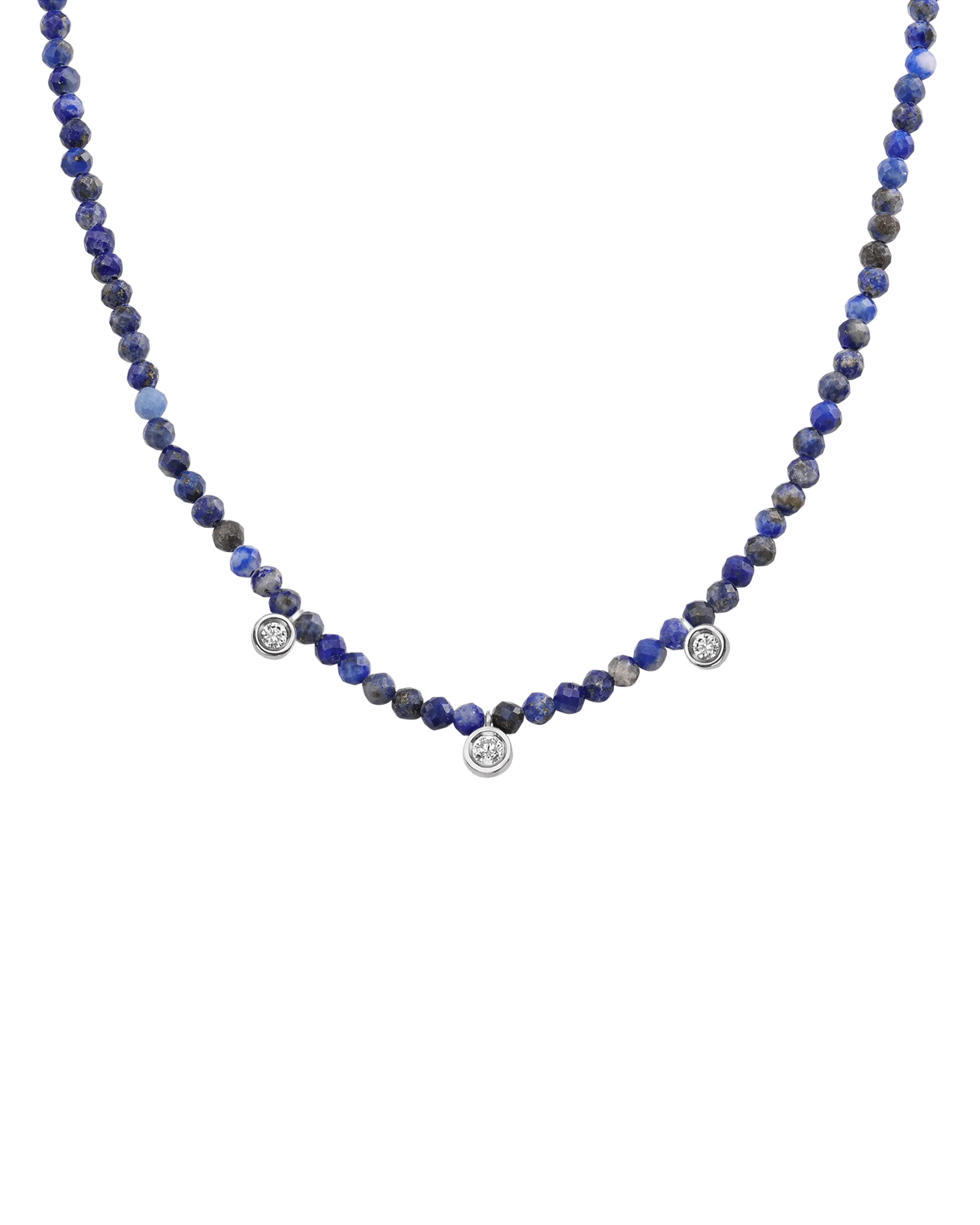 Garnet Gemstone & Three diamonds Necklace - 14K White Gold
