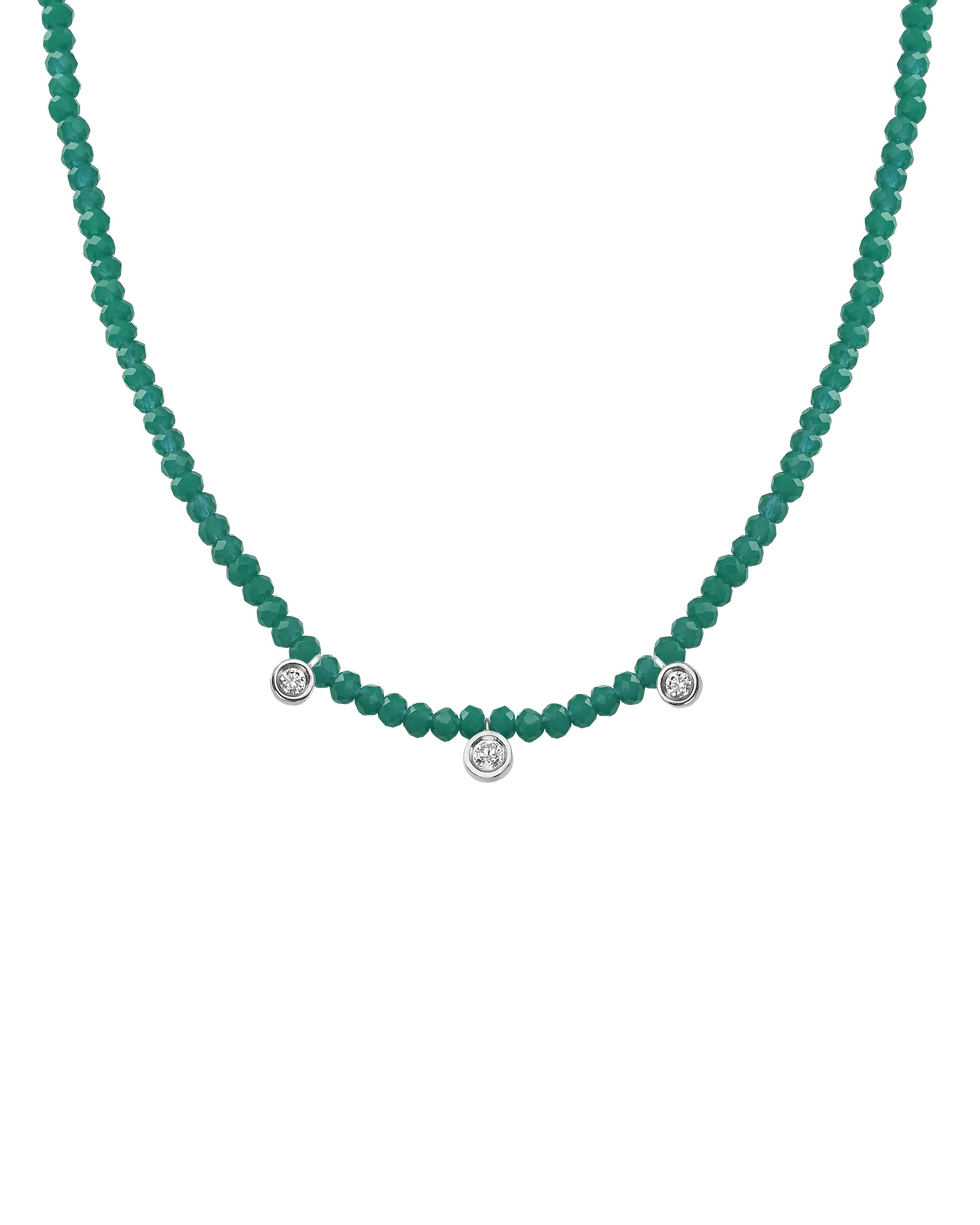 Garnet Gemstone & Three diamonds Necklace - 14K White Gold