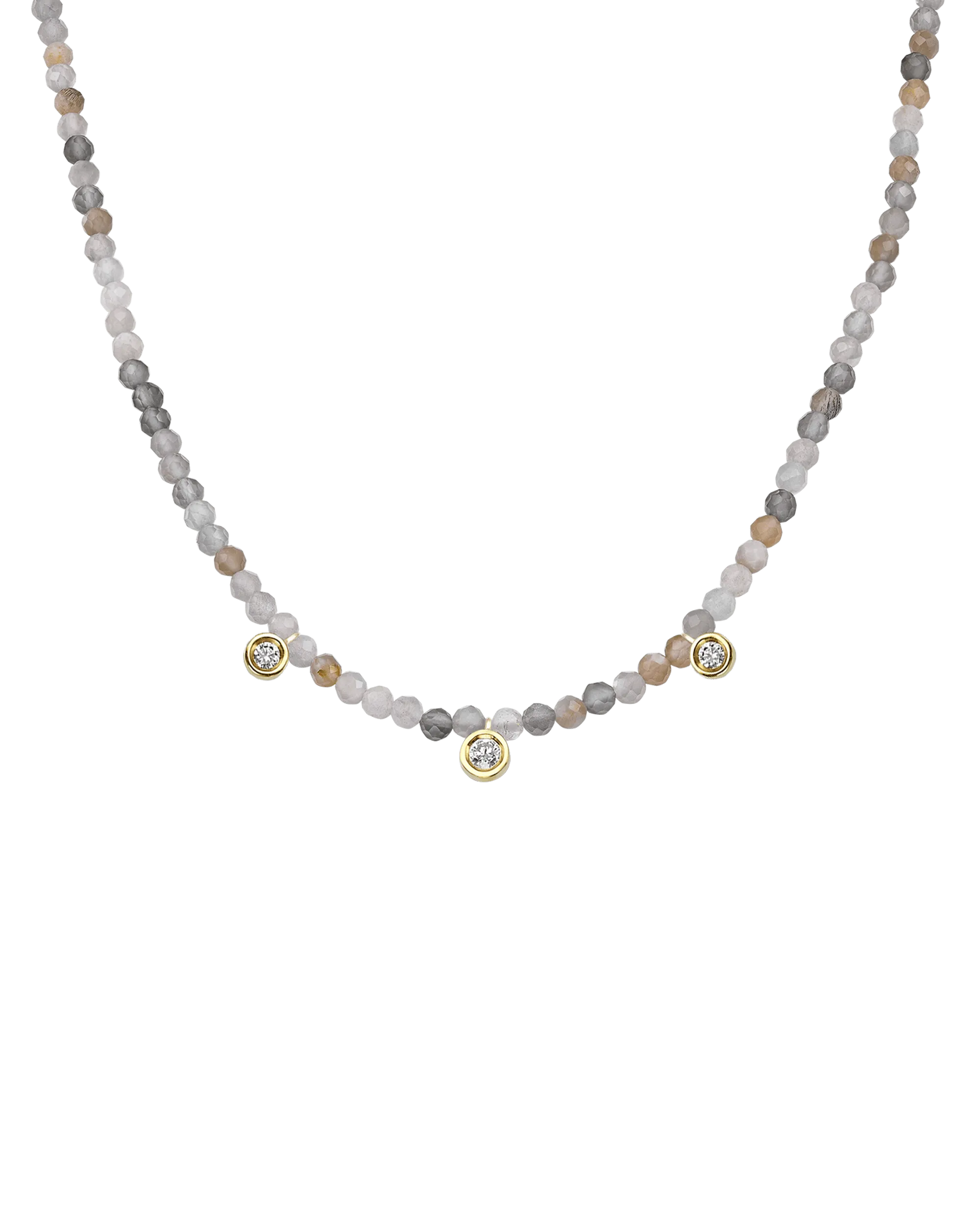 Garnet Gemstone & Three diamonds Necklace - 14K White Gold