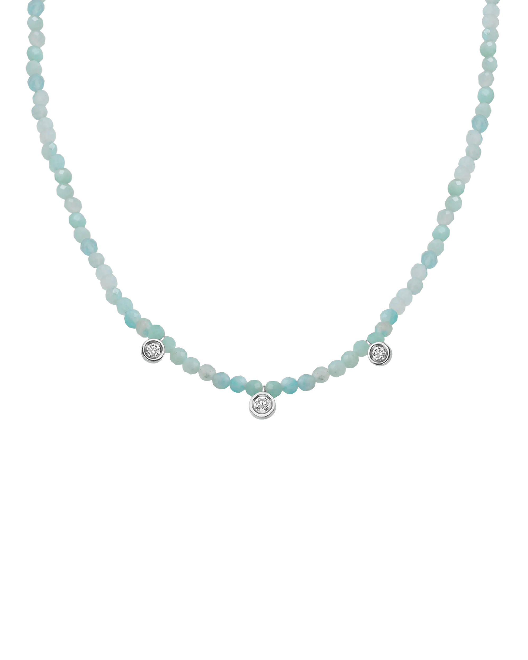 Garnet Gemstone & Three diamonds Necklace - 14K White Gold