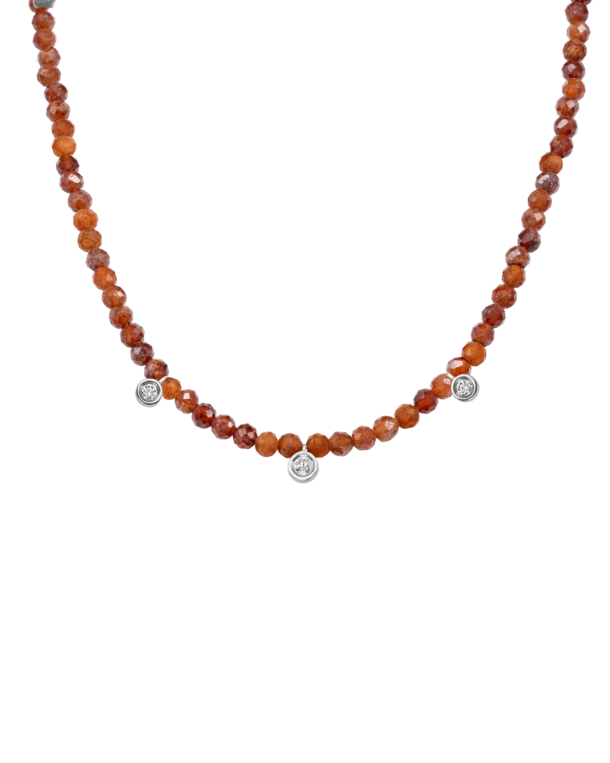 Garnet Gemstone & Three diamonds Necklace - 14K White Gold