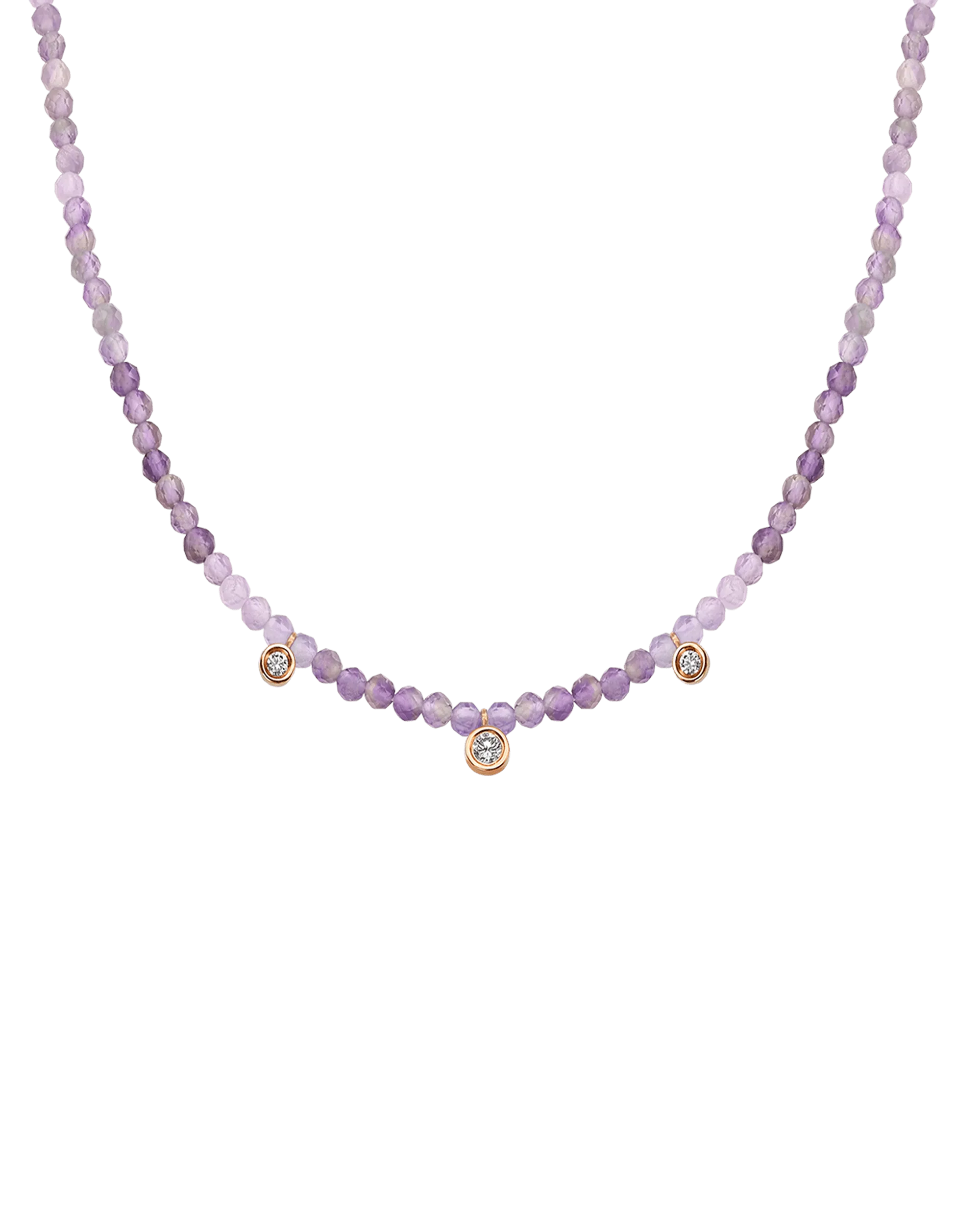 Garnet Gemstone & Three diamonds Necklace - 14K White Gold