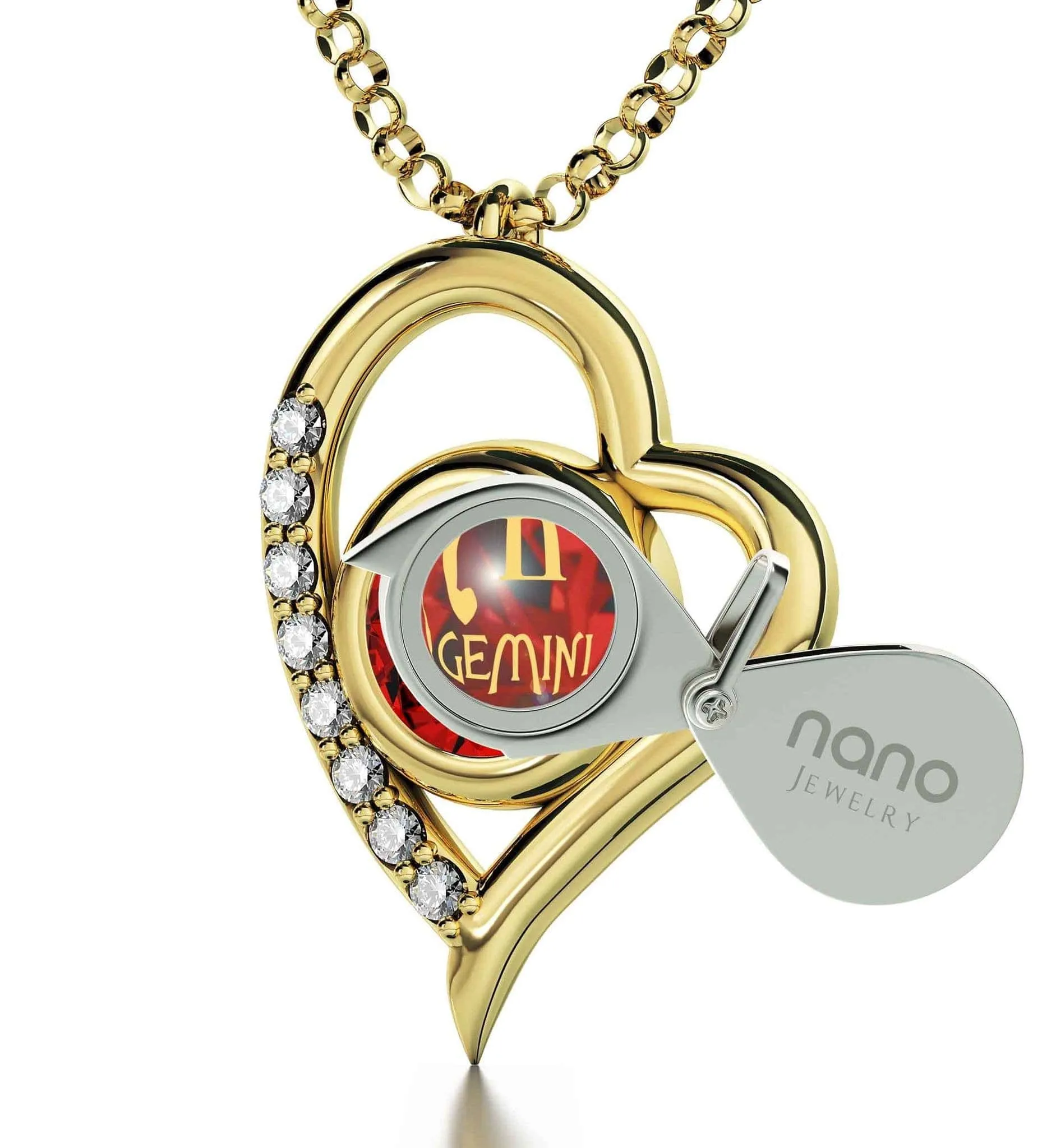 Gemini Sign, Sterling Silver Gold Plated (Vermeil) Necklace, Swarovski