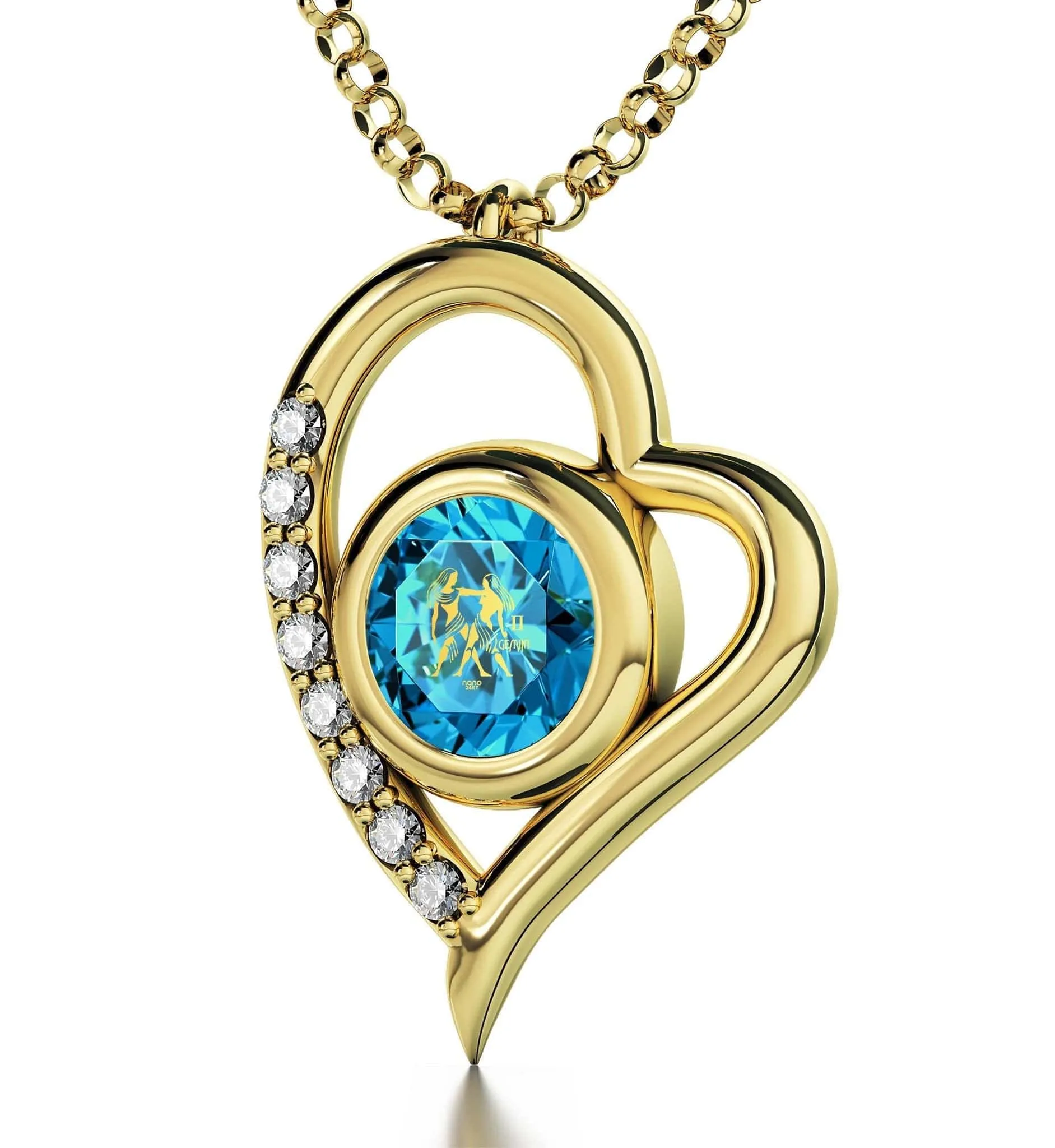 Gemini Sign, Sterling Silver Gold Plated (Vermeil) Necklace, Swarovski