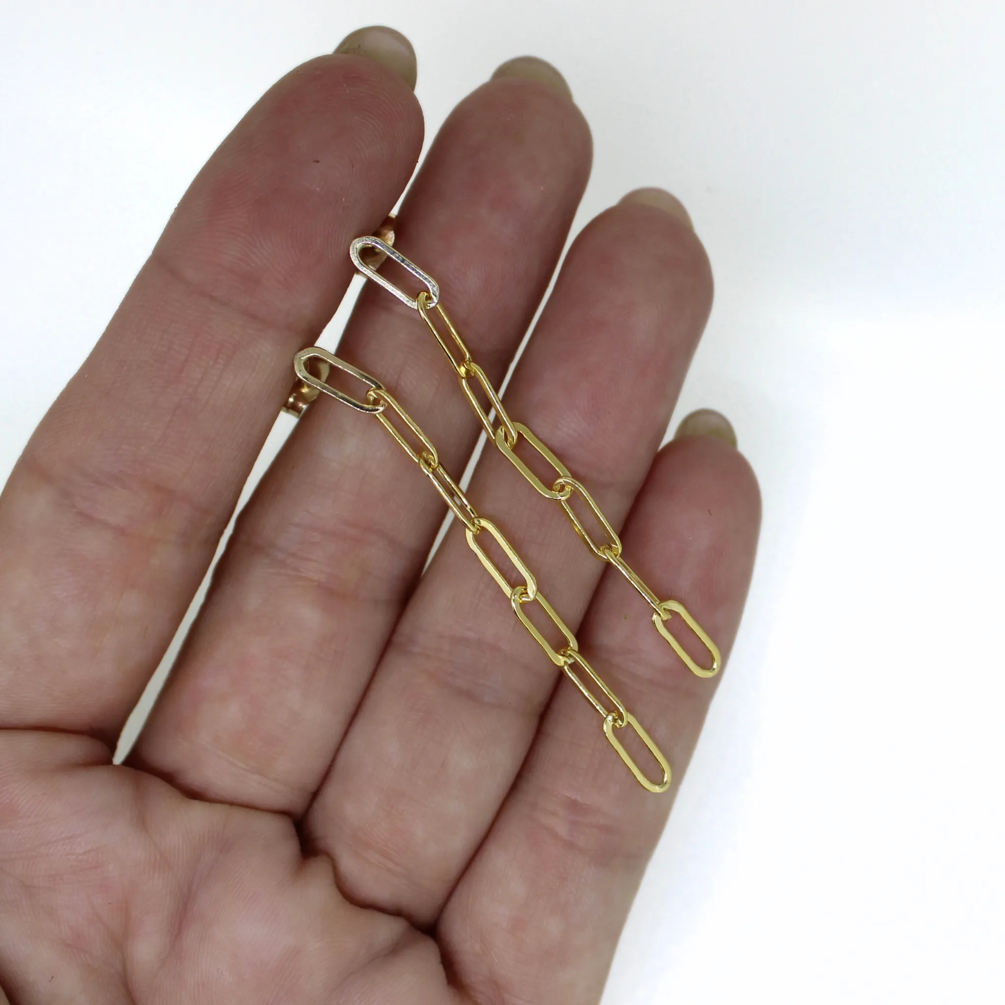 Gold Fill Paper Clip Chain Stud Earrings