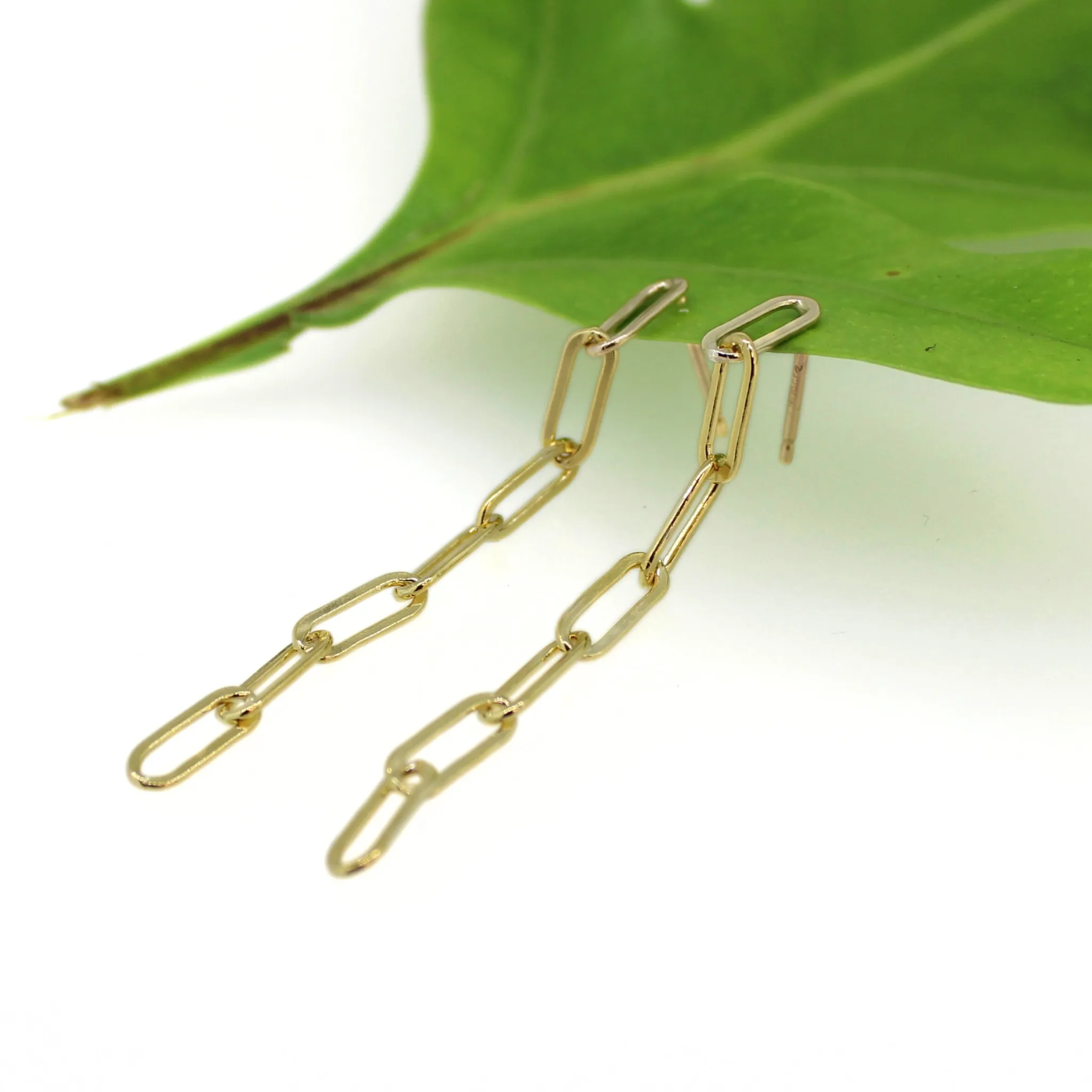 Gold Fill Paper Clip Chain Stud Earrings