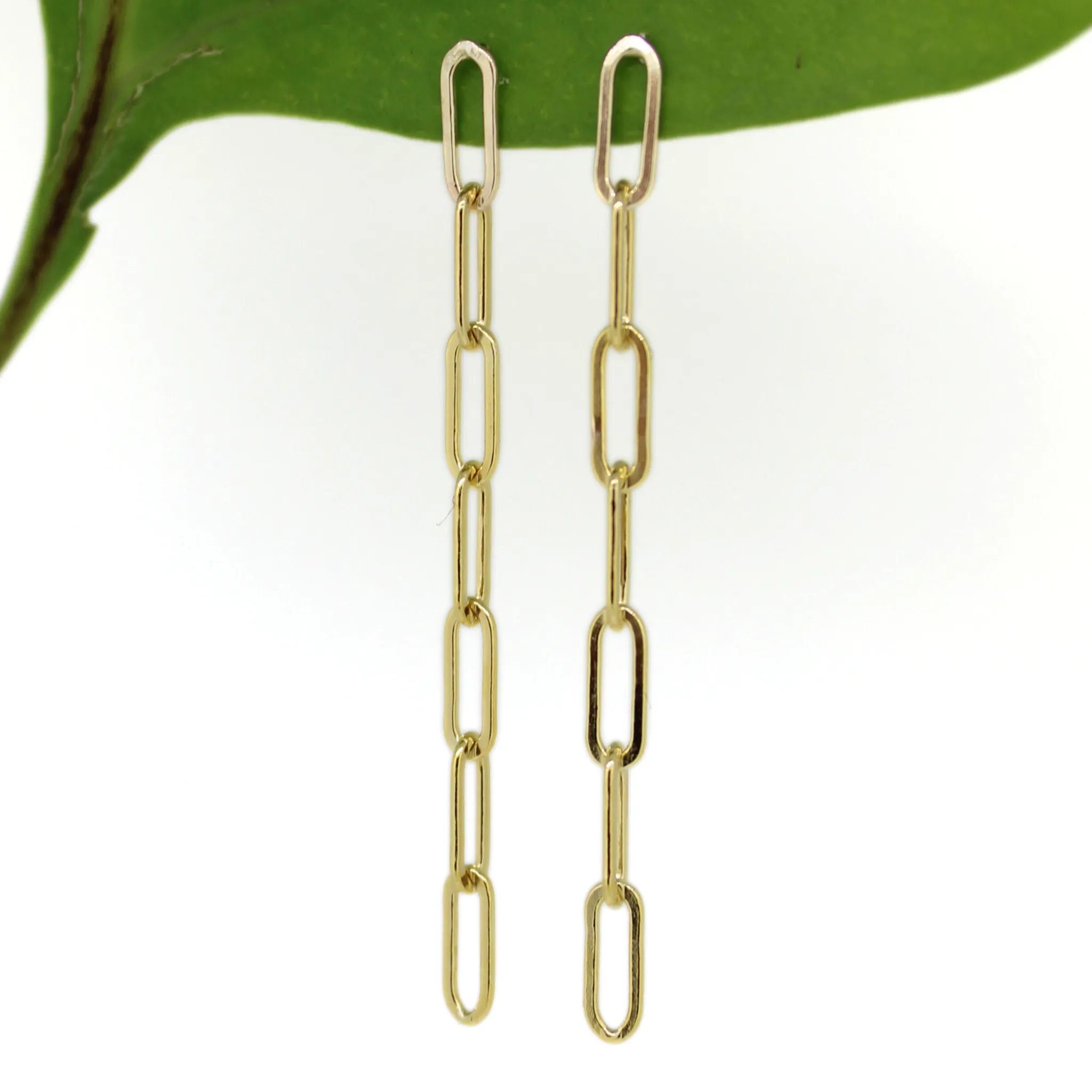 Gold Fill Paper Clip Chain Stud Earrings