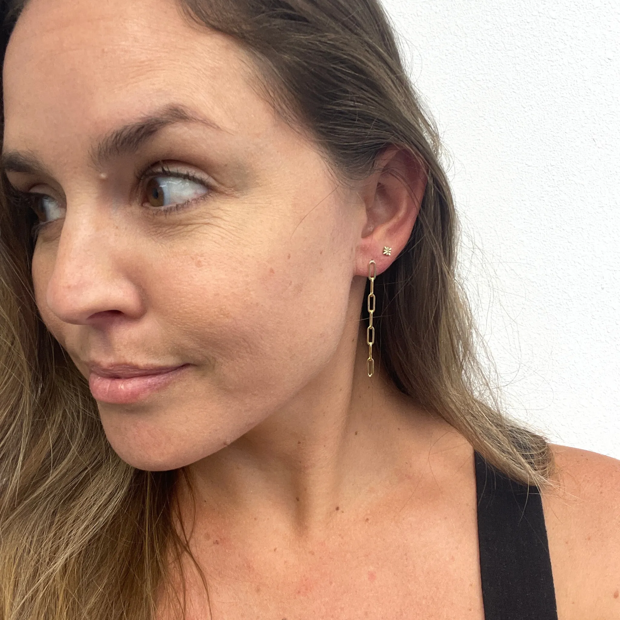 Gold Fill Paper Clip Chain Stud Earrings