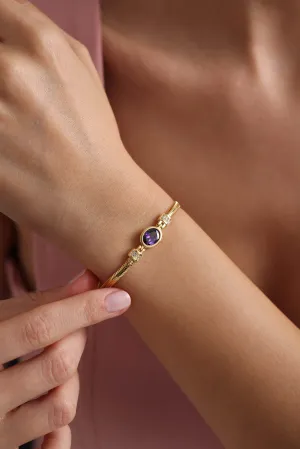 Handmade Herringbone Sterling Silver Bracelet with Purple Stone