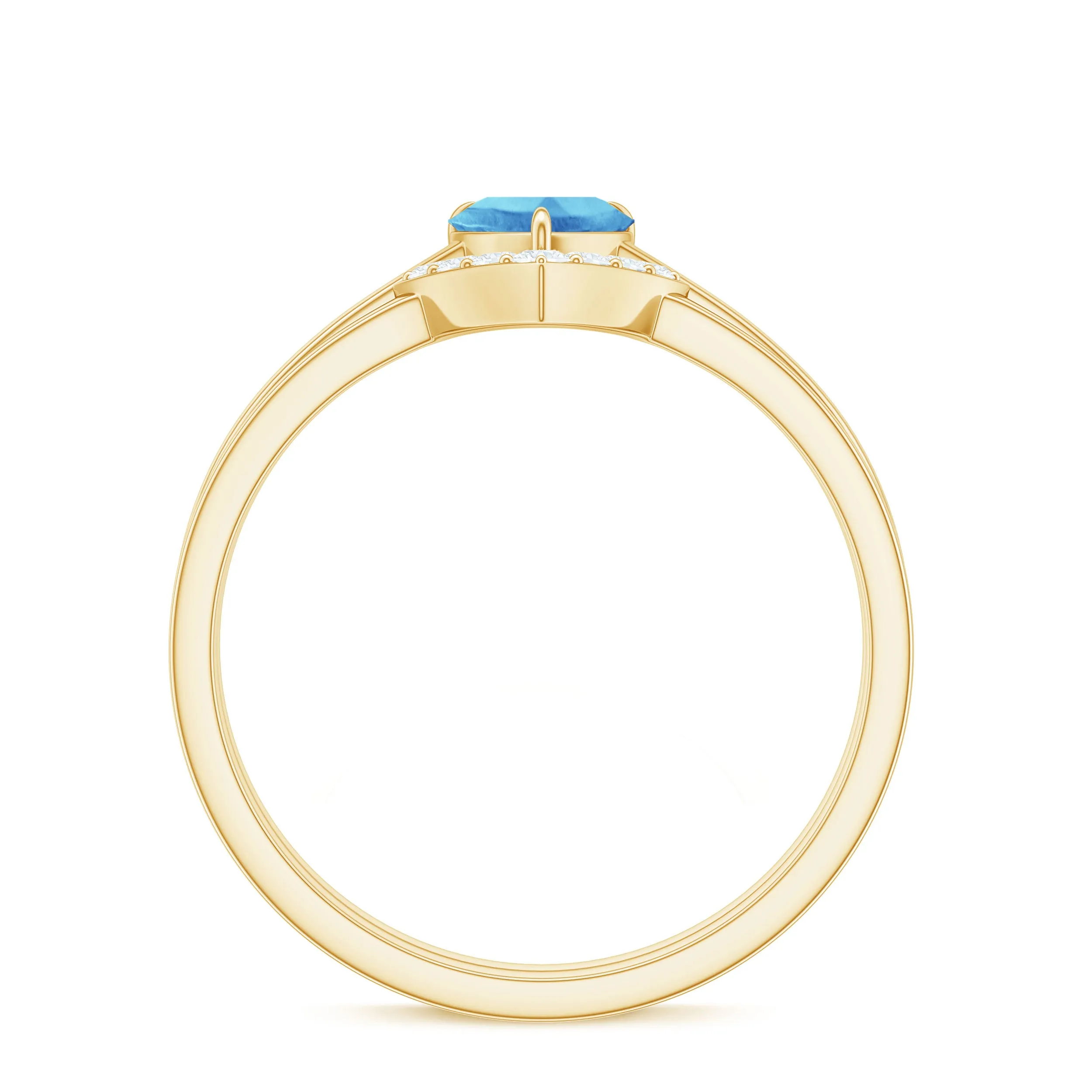 Heart Aquamarine and Diamond Stackable Ring Set