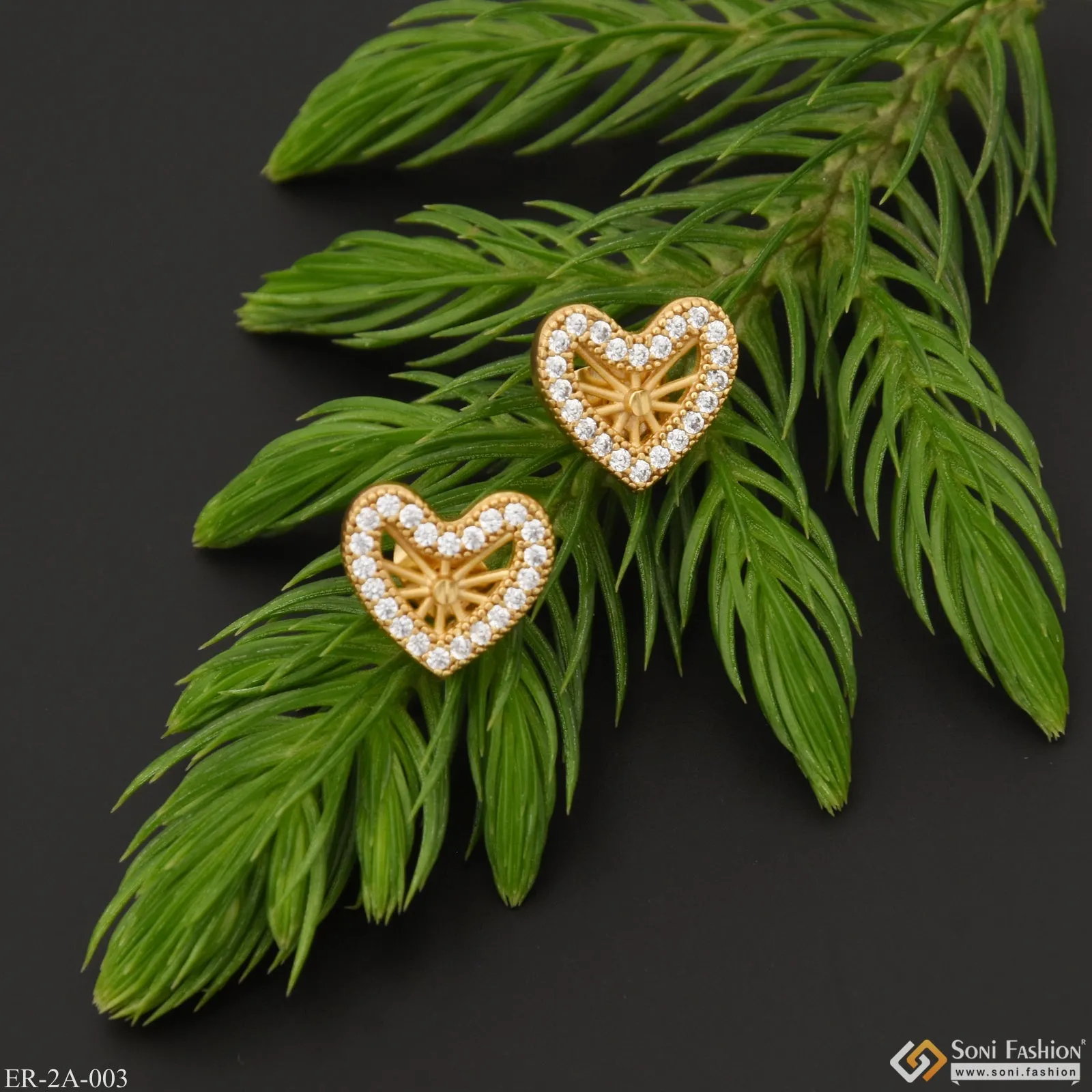 Heart Shape with Diamond Fashionable Gold Plated Earrings for Ladies - Style A003
