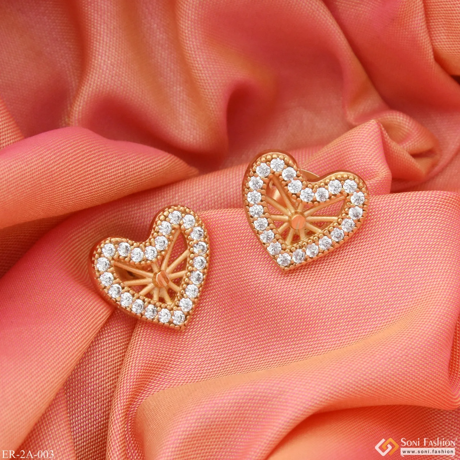 Heart Shape with Diamond Fashionable Gold Plated Earrings for Ladies - Style A003