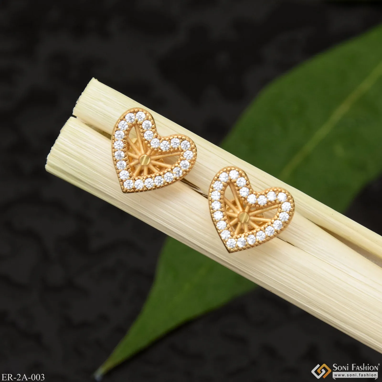 Heart Shape with Diamond Fashionable Gold Plated Earrings for Ladies - Style A003