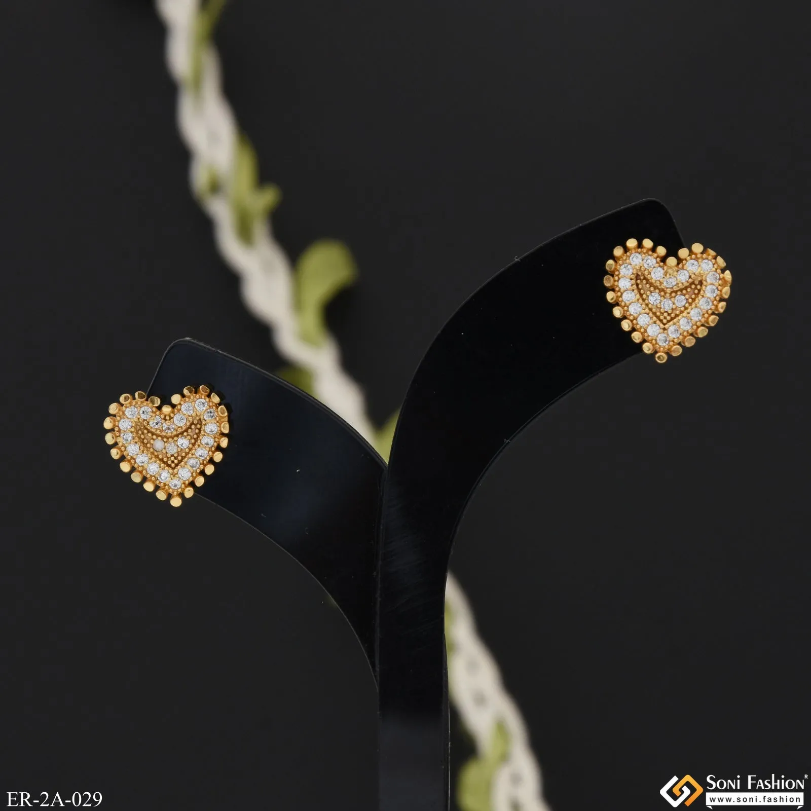 Heart with Diamond Brilliant Design Gold Plated Earrings for Lady - Style A029