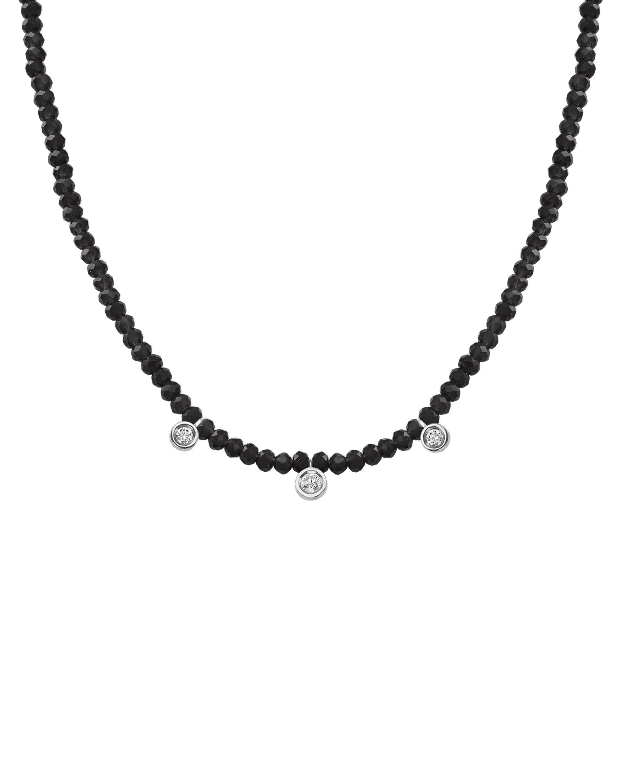 Jade Gemstone & Three diamonds Necklace - 14K White Gold