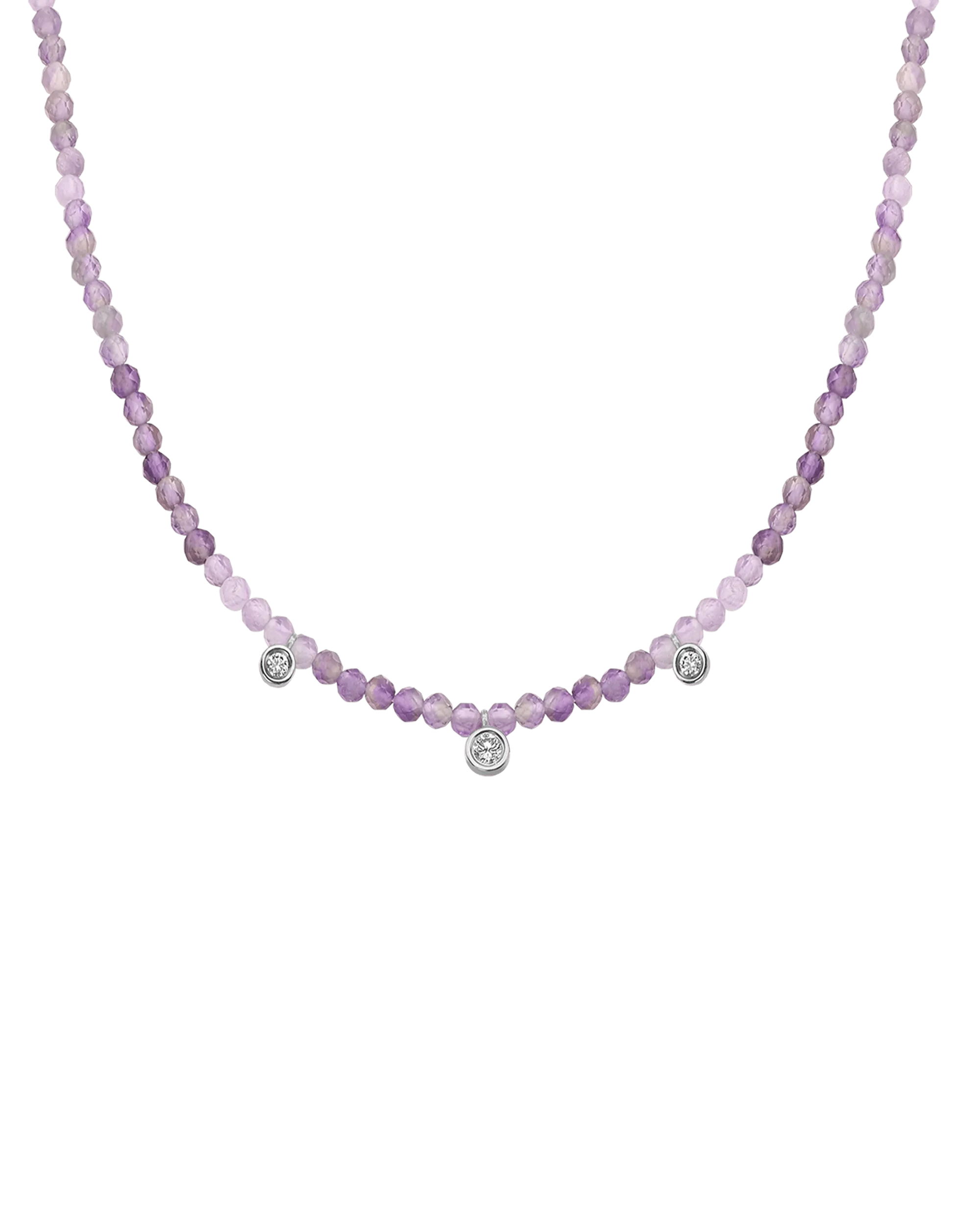 Jade Gemstone & Three diamonds Necklace - 14K White Gold