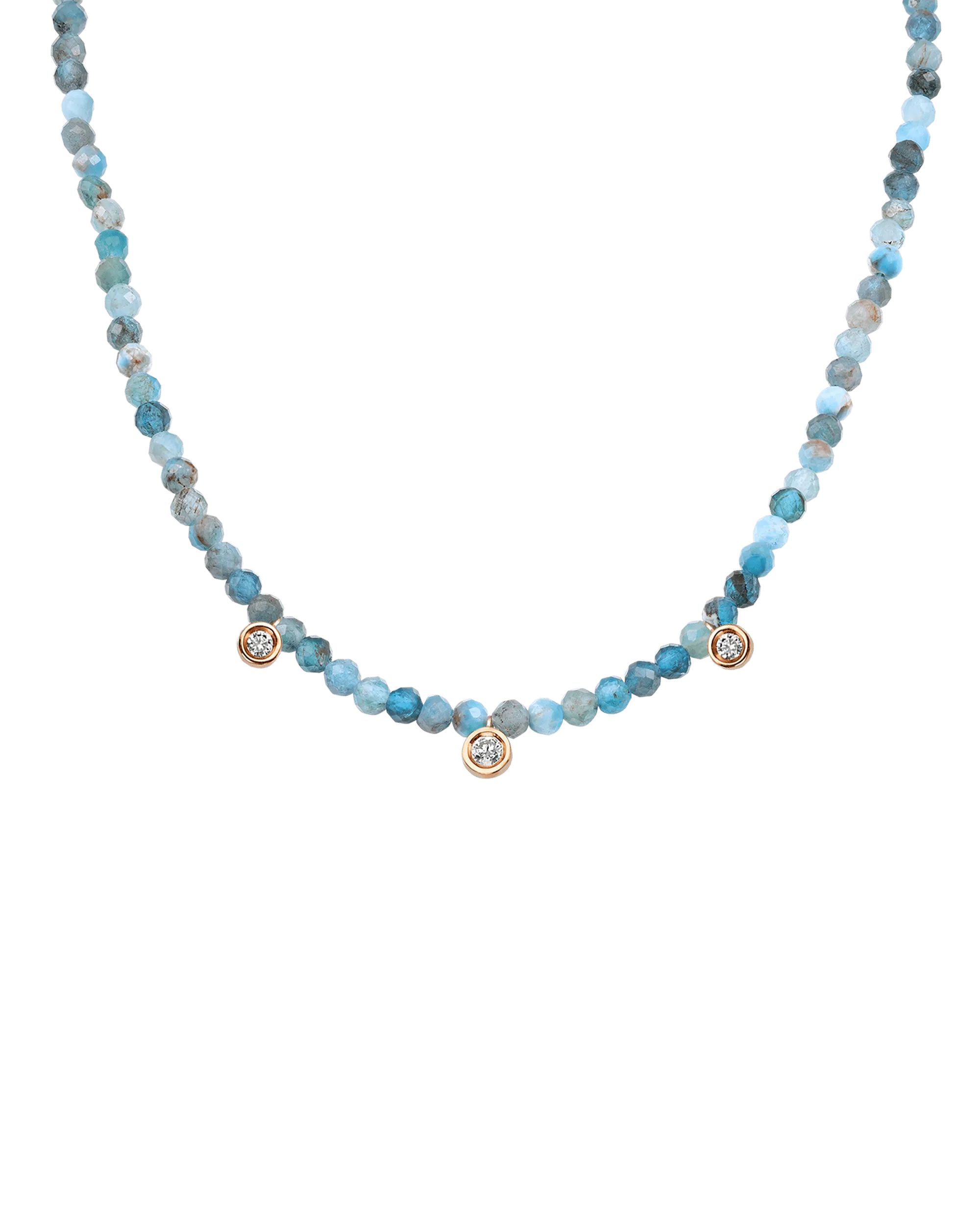 Jade Gemstone & Three diamonds Necklace - 14K White Gold