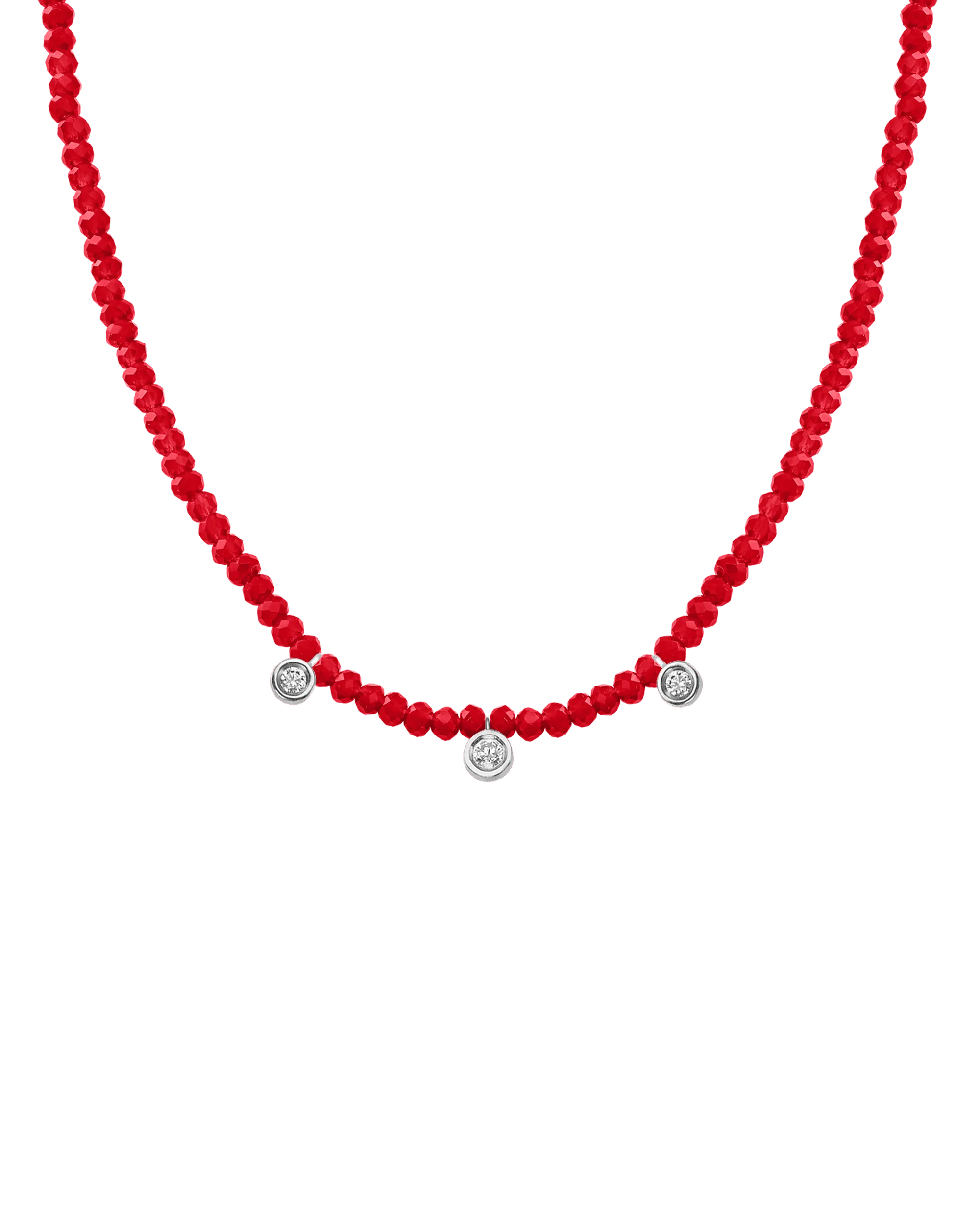 Jade Gemstone & Three diamonds Necklace - 14K White Gold