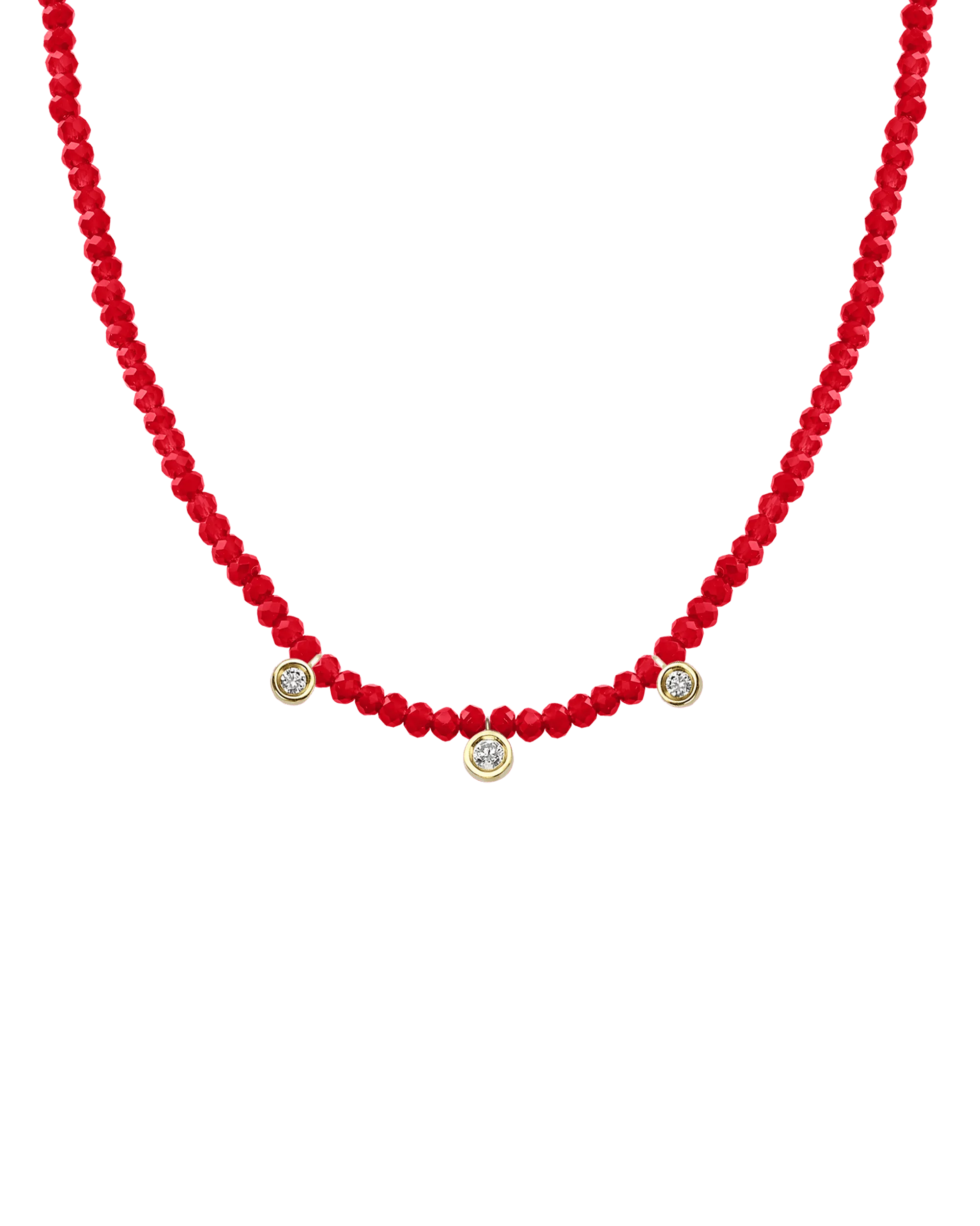 Jade Gemstone & Three diamonds Necklace - 14K White Gold
