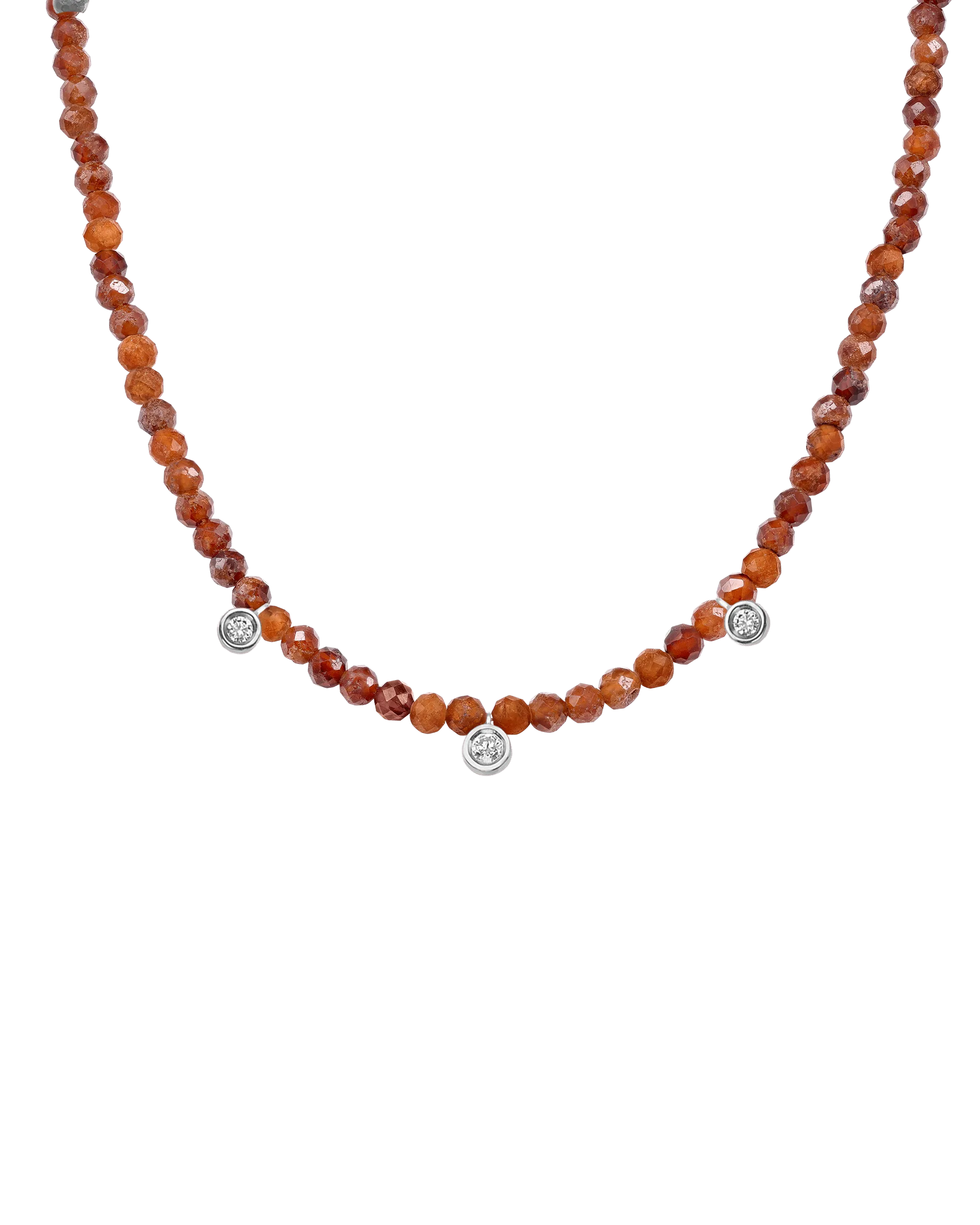 Jade Gemstone & Three diamonds Necklace - 14K White Gold
