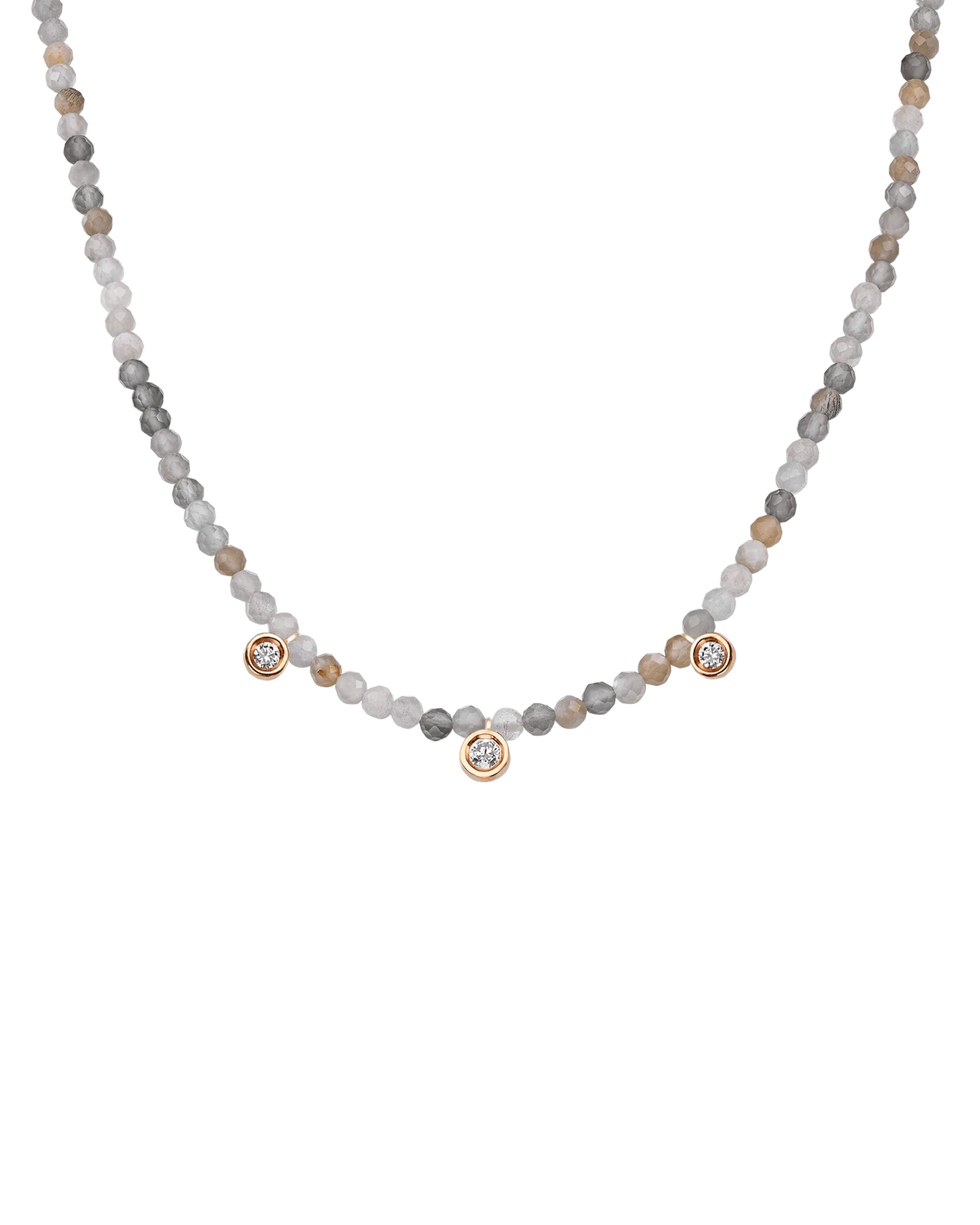 Jade Gemstone & Three diamonds Necklace - 14K White Gold