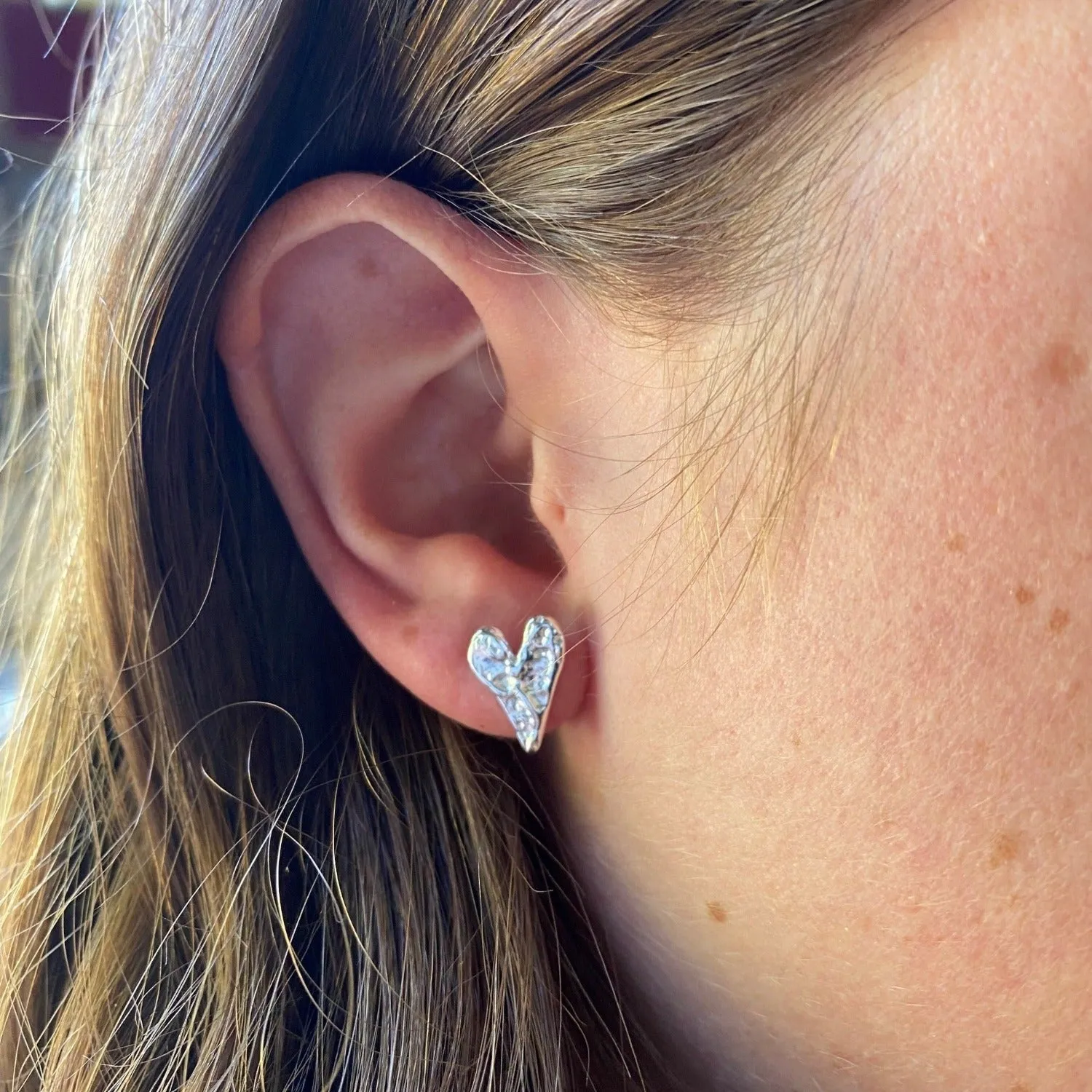 J'adore Heart Sterling Silver Stud Earrings