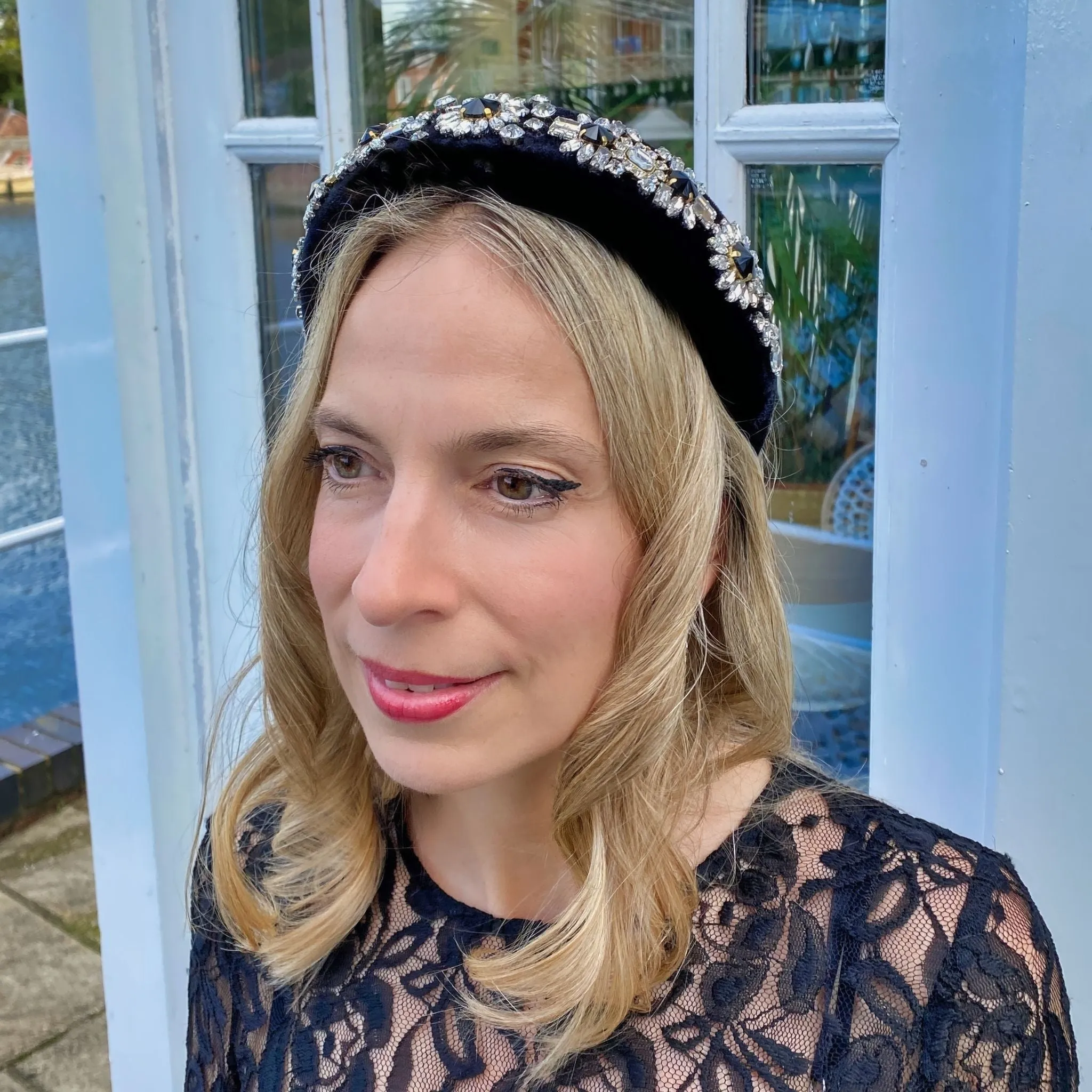 Jewelled Headband in Black Padded Headband