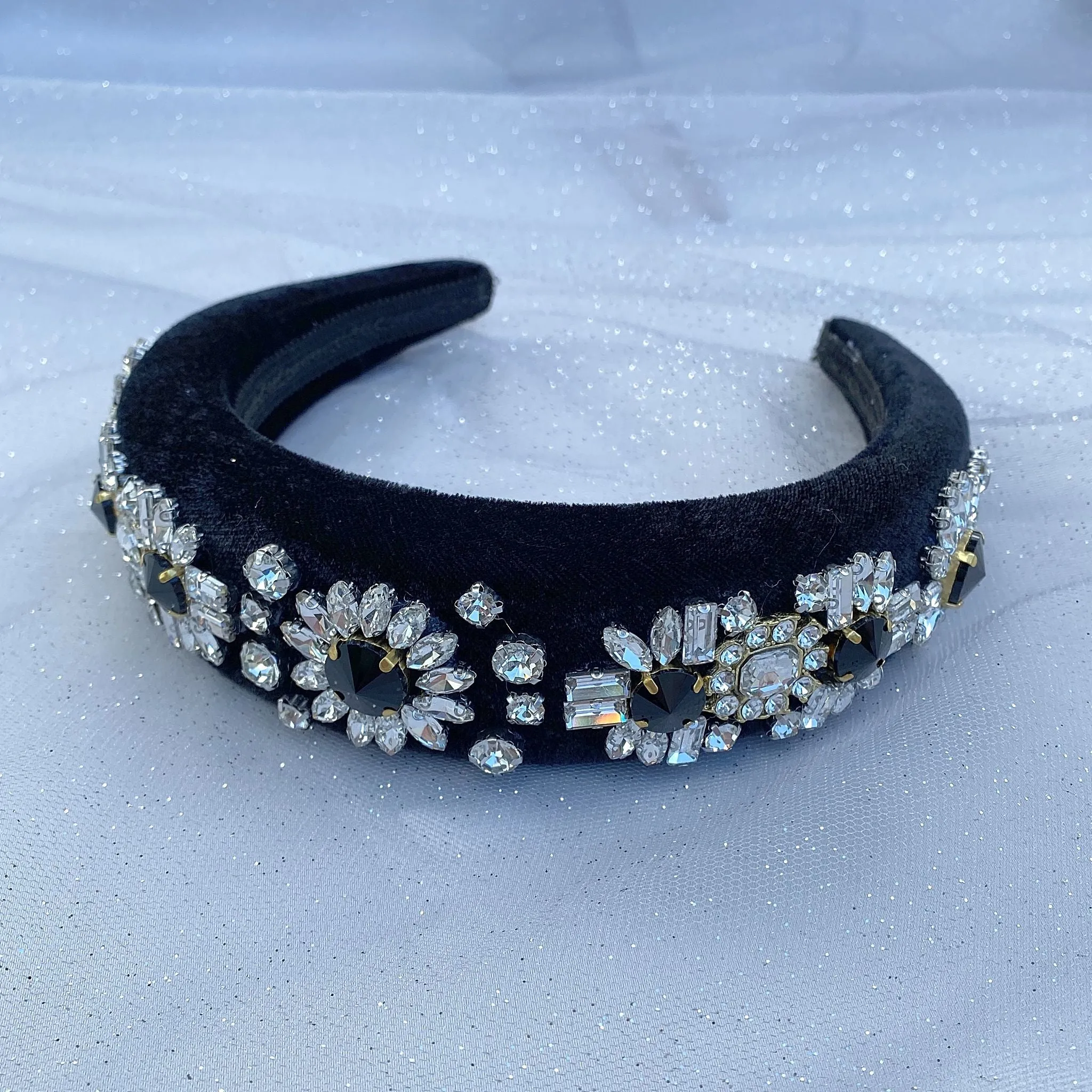Jewelled Headband in Black Padded Headband