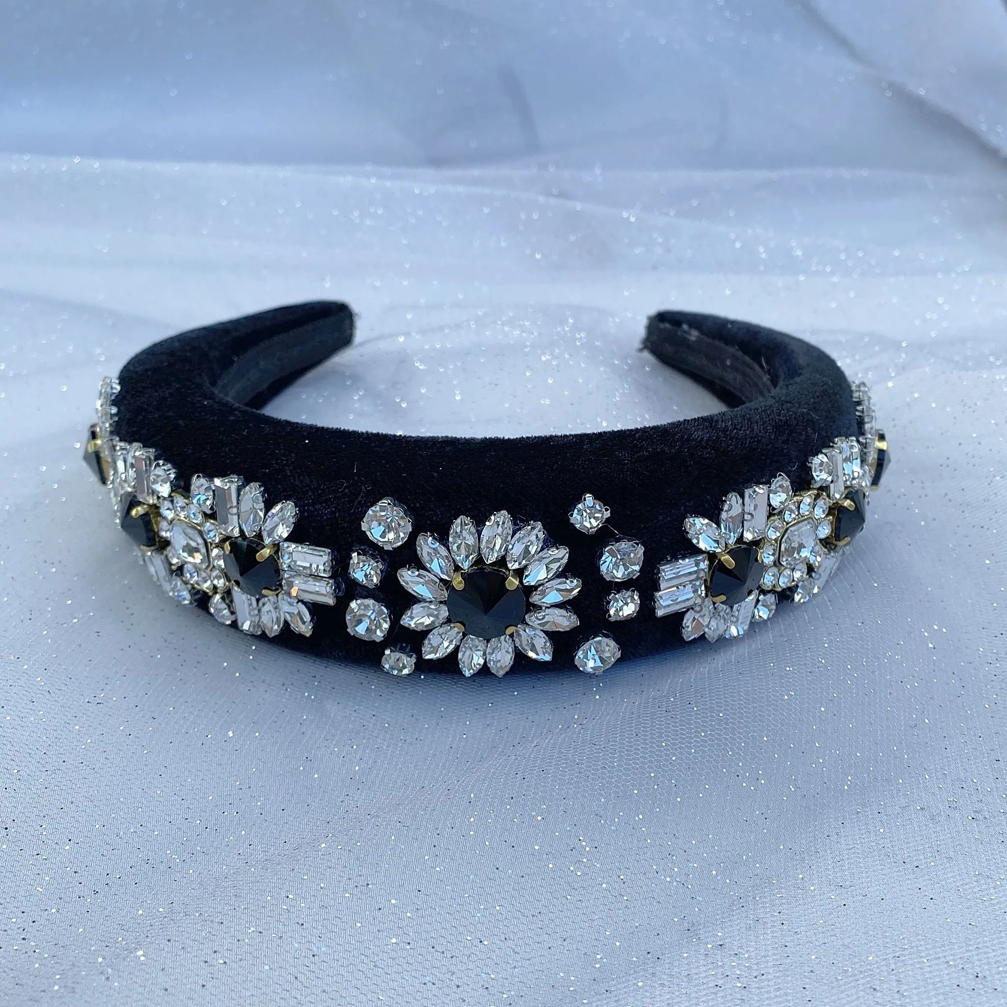 Jewelled Headband in Black Padded Headband