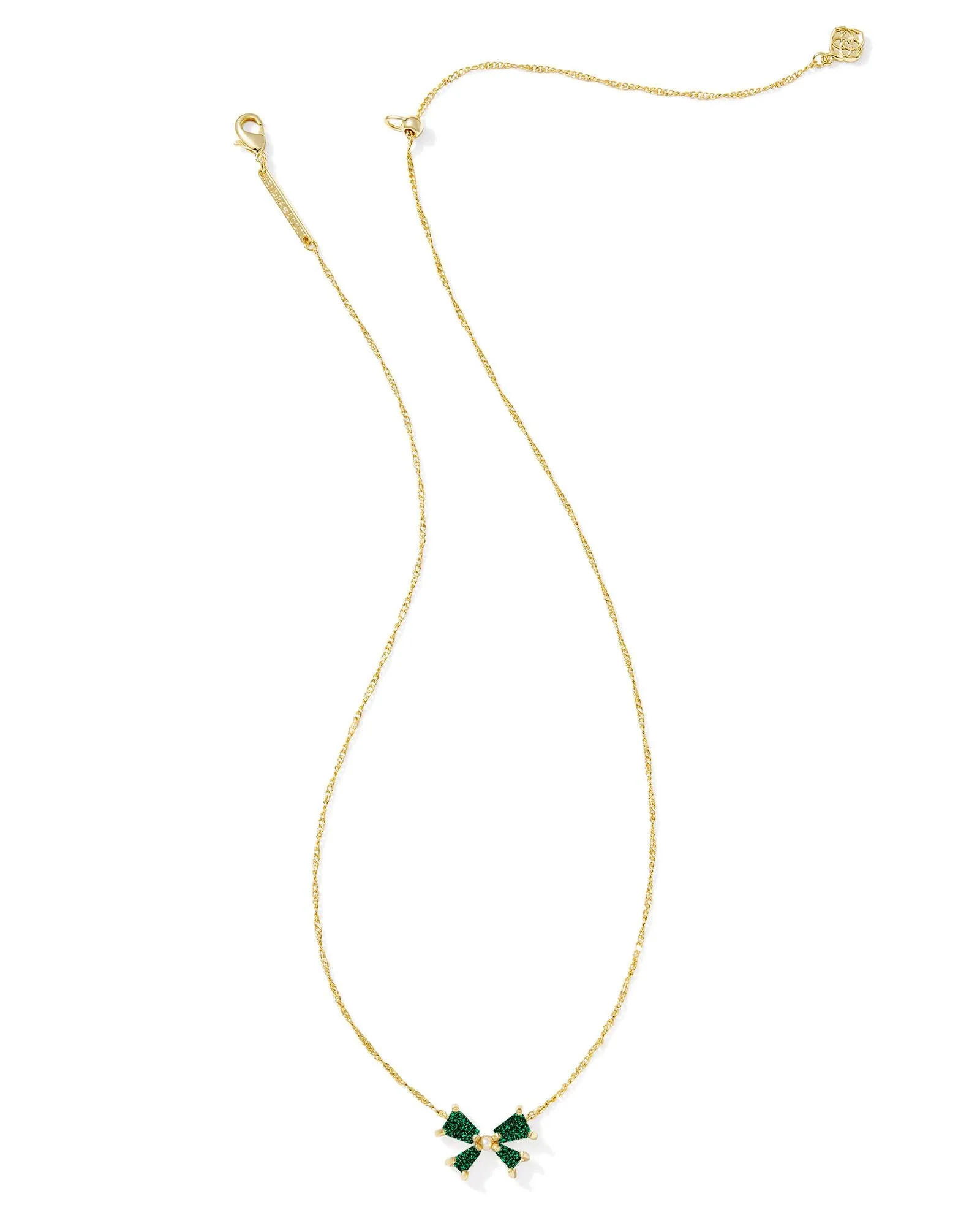 Kendra Scott Blair Gold Bow Small Short Pendant Necklace in Emerald Drusy