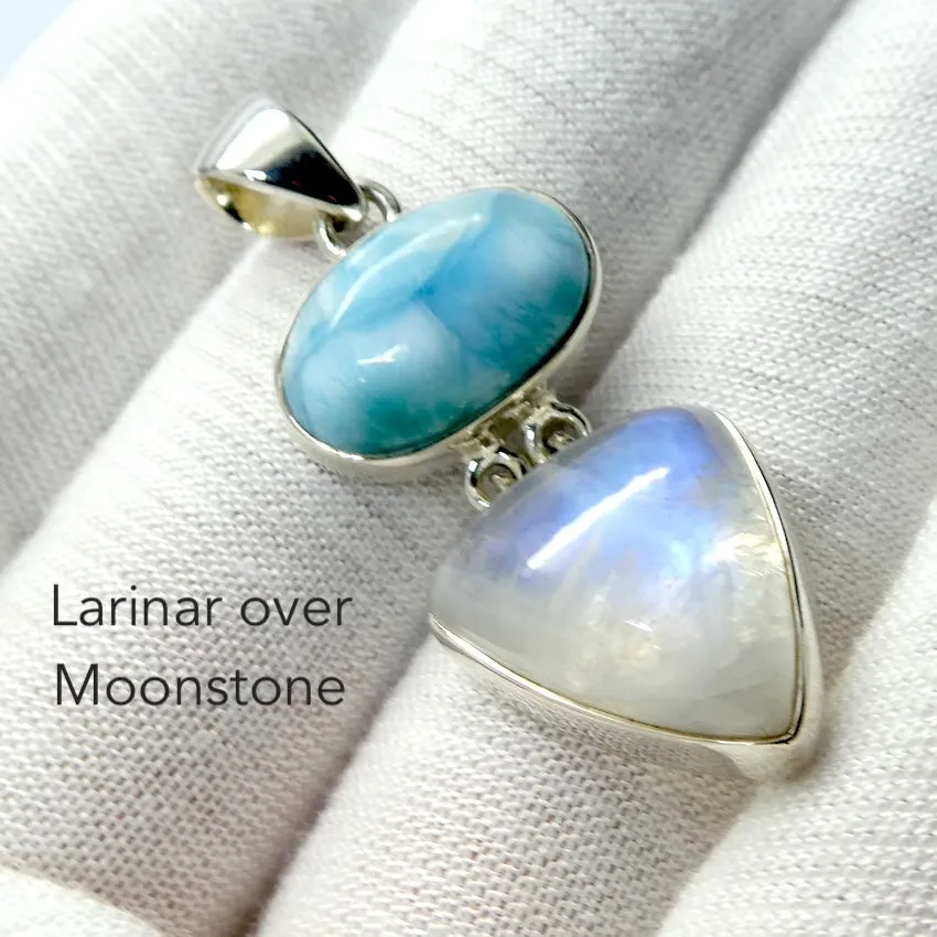 Larimar Pendant with Rainbow Moonstone, 925 Sterling Silver