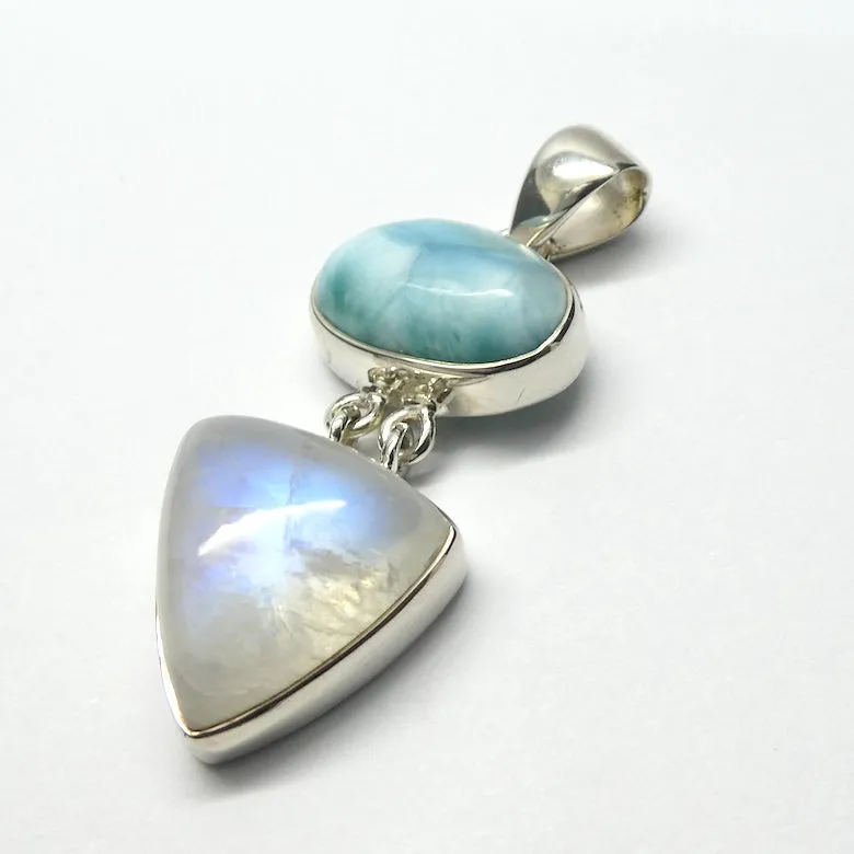 Larimar Pendant with Rainbow Moonstone, 925 Sterling Silver