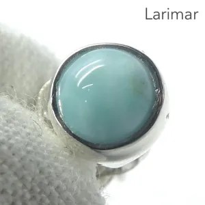Larimar Stud Earrings, Cabochon Rounds, 925 Sterling Silver