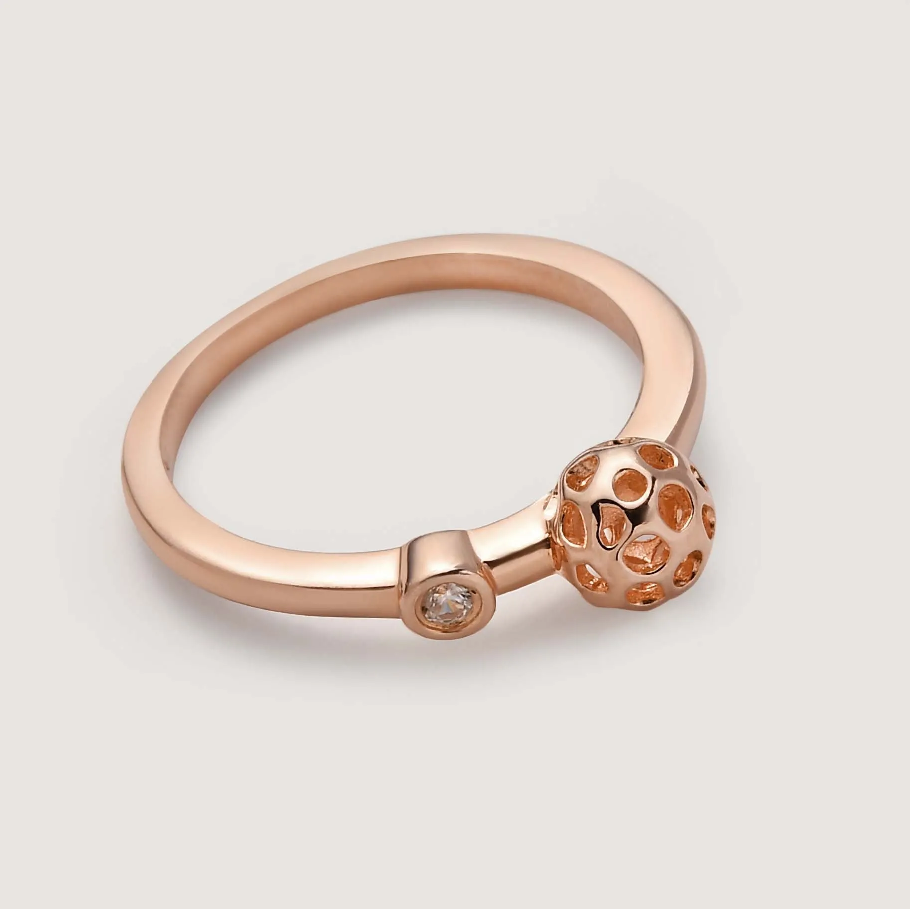 Lattice Globe Ring with Natural Cambodian Zircon