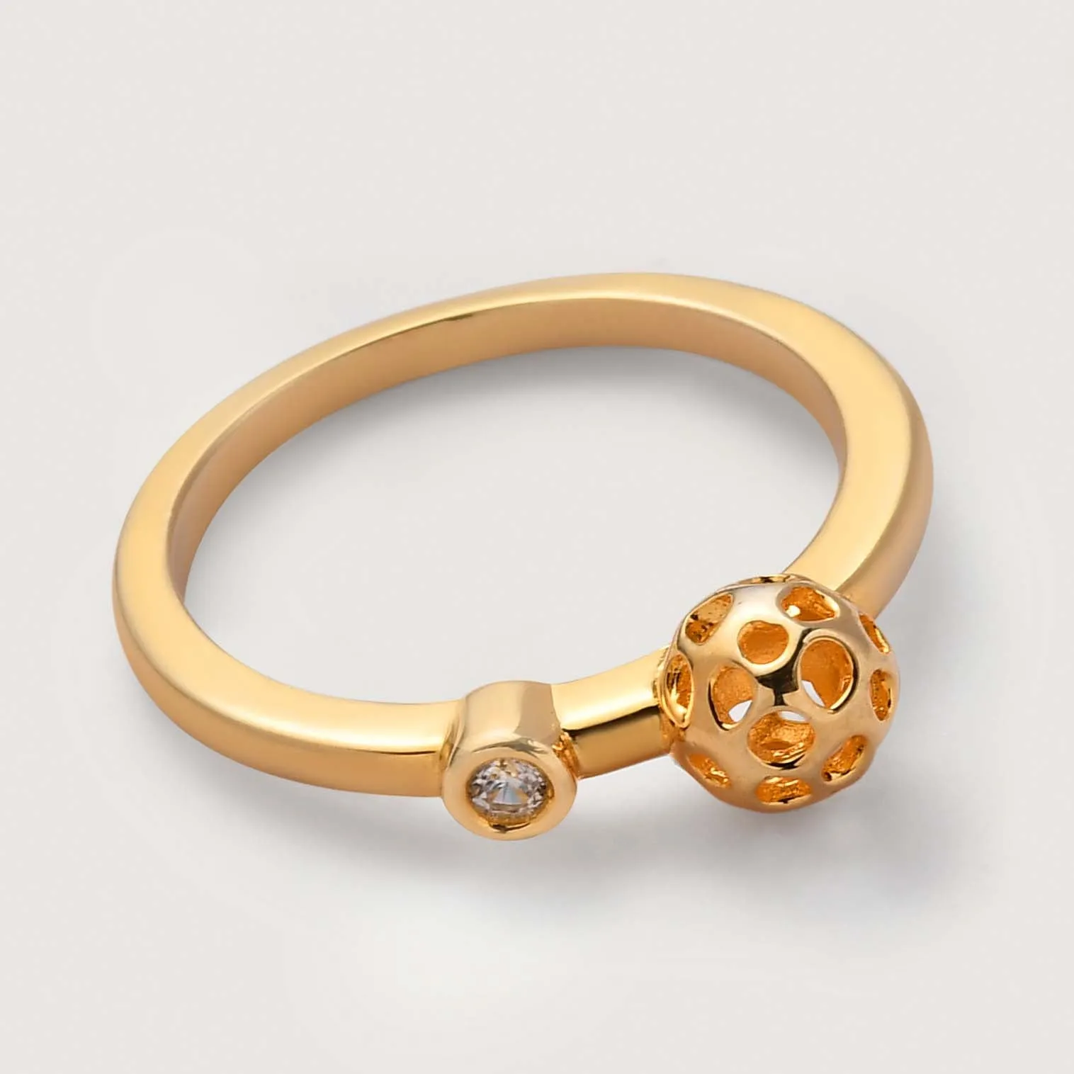 Lattice Globe Ring with Natural Cambodian Zircon