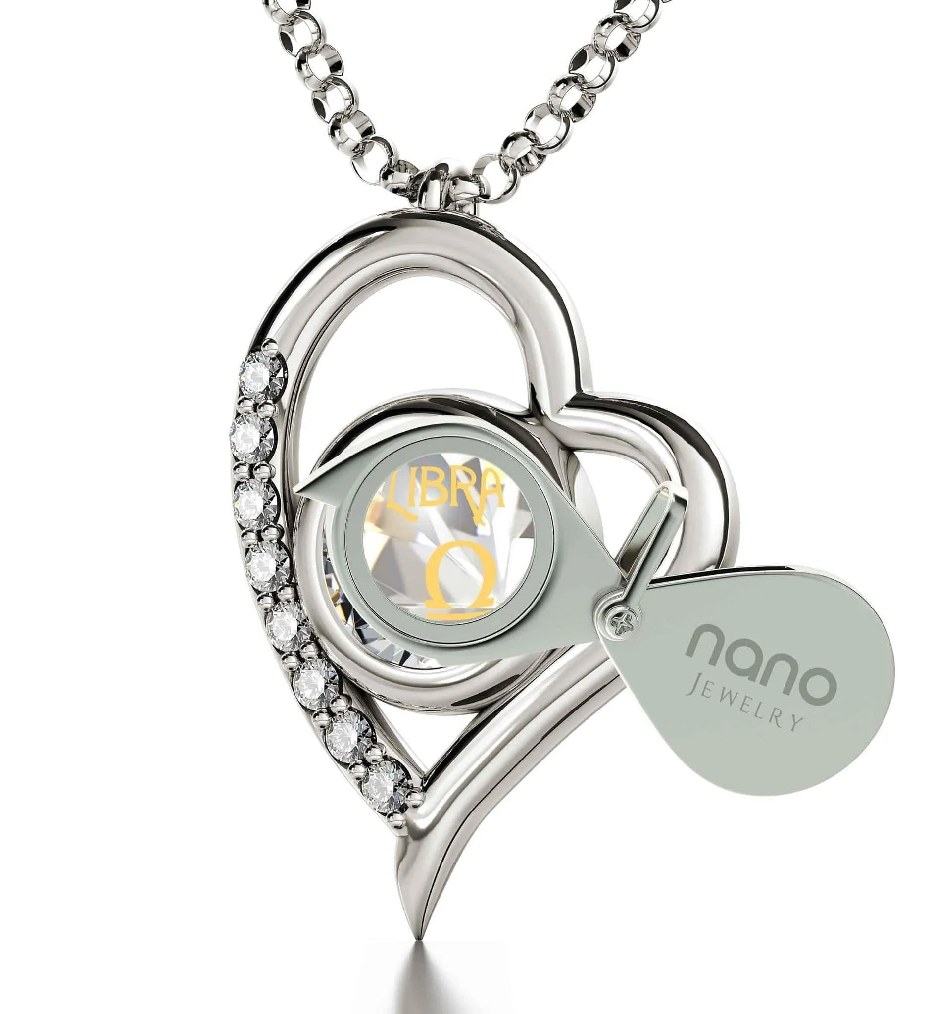 Libra Sign, 14k White Gold Diamonds Necklace, Swarovski